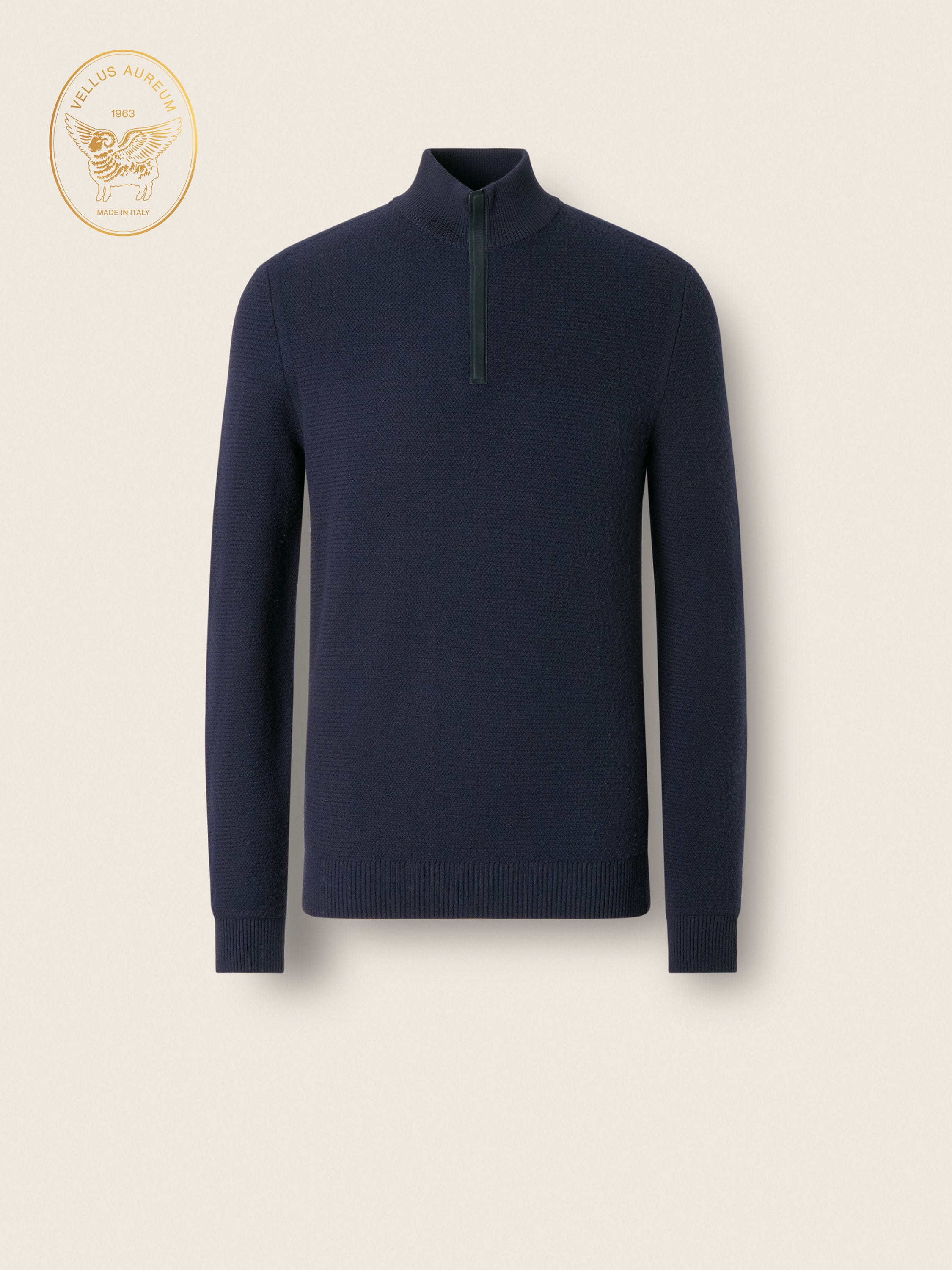 Zegna Navy Blue Vellus Aureum Zip Mock Neck Sweater