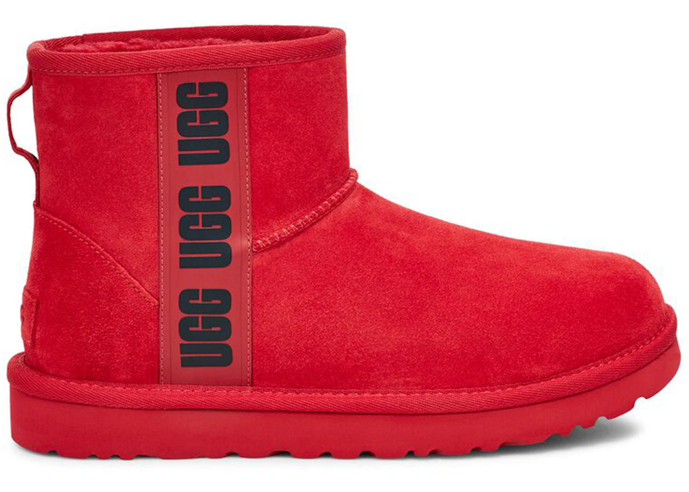 ugg classic mini side logo boot samba red black (women's)