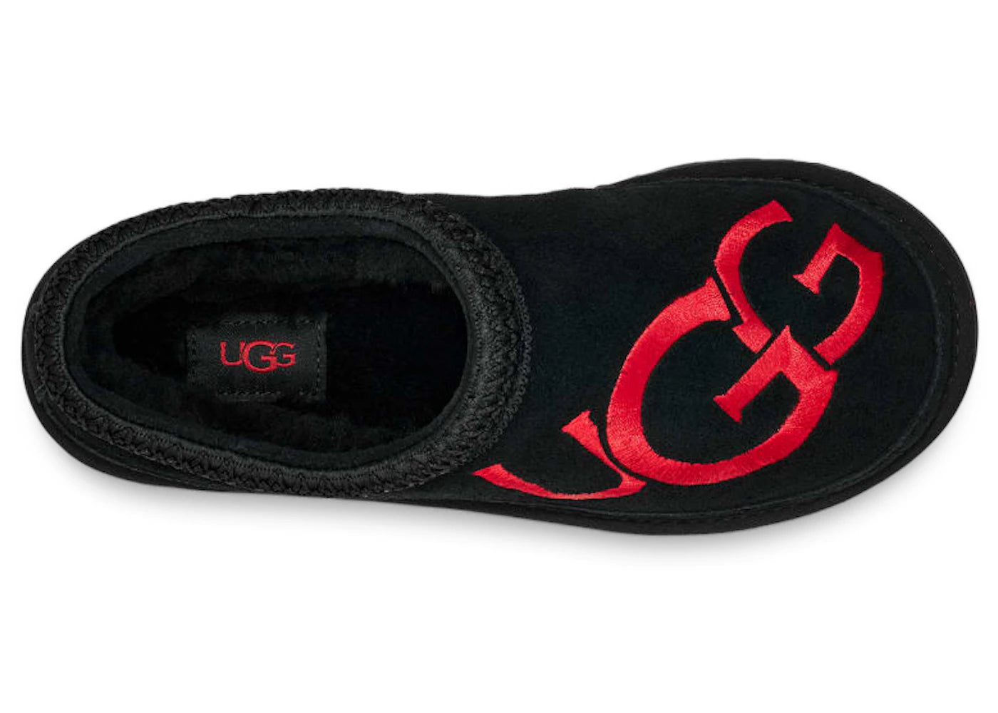 ugg tasman logo slipper black / samba red
