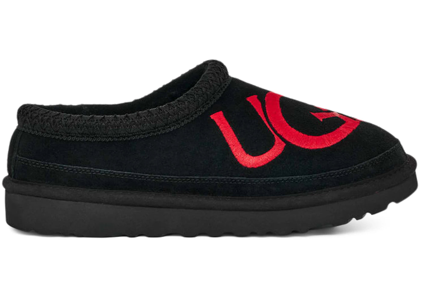 ugg tasman logo slipper black / samba red
