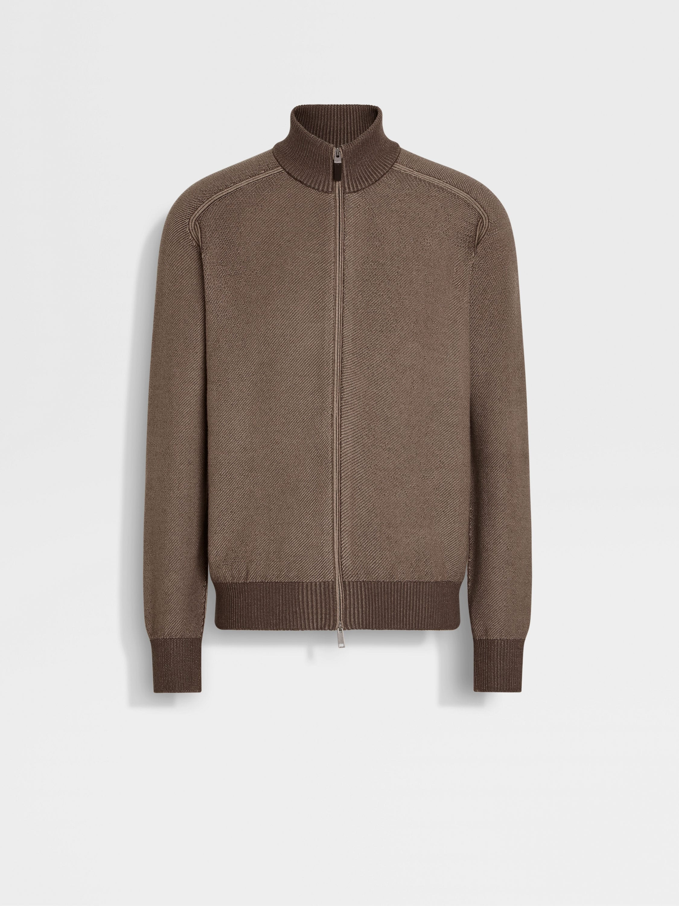 Zegna Brown And Light Taupe Cashseta Full Zip Cardigan