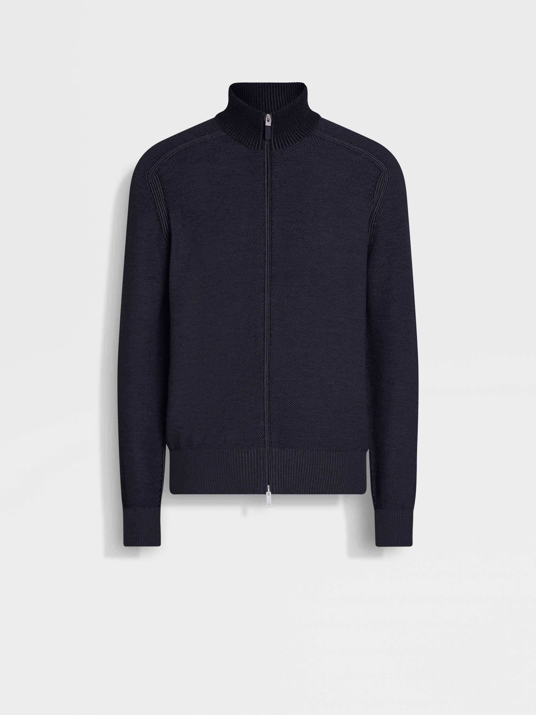 Zegna Navy Blue Mlange Cashseta Full Zip Cardigan