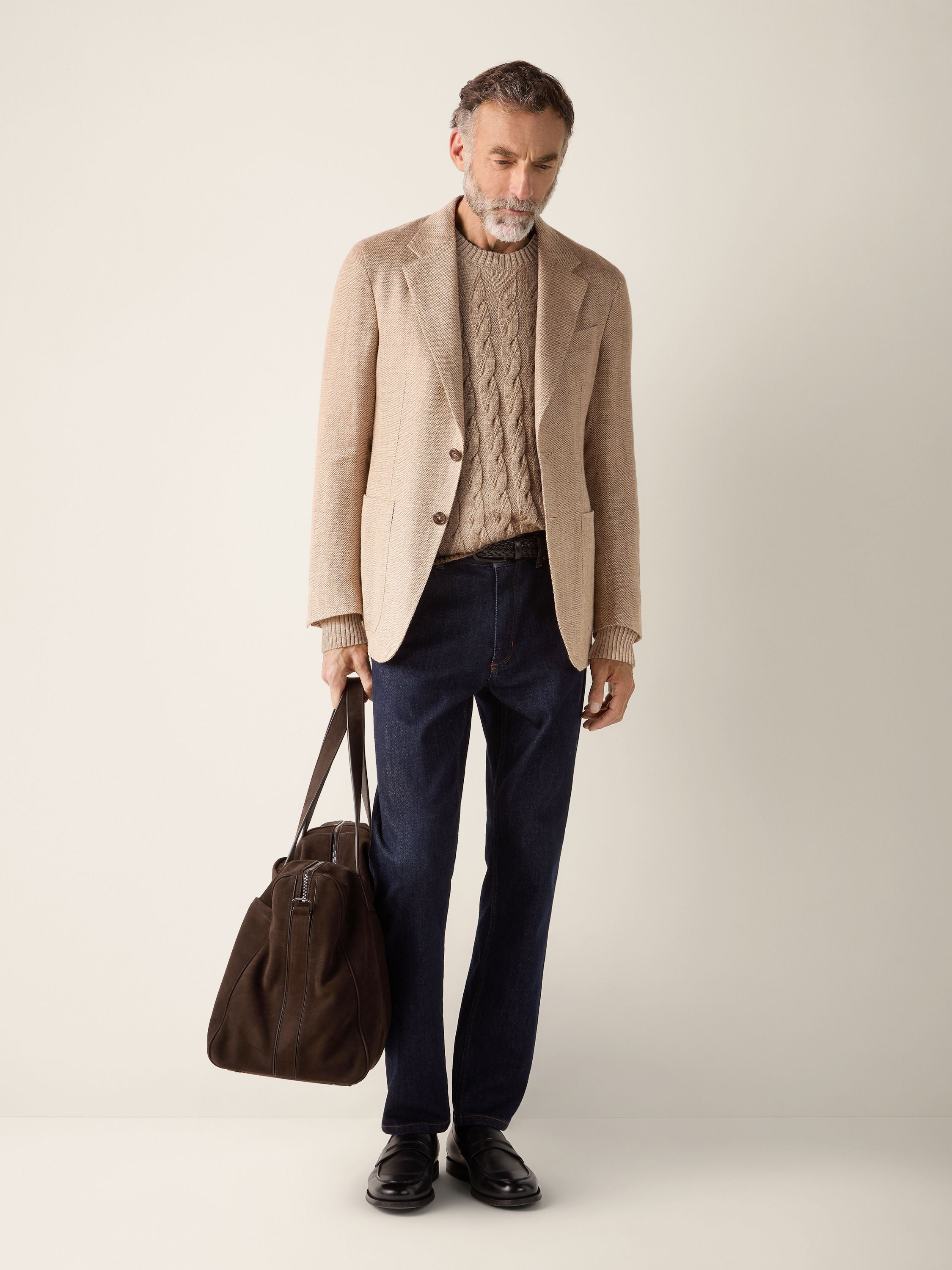 Zegna Beige Mlange Linen Cashmere And Silk Crewneck