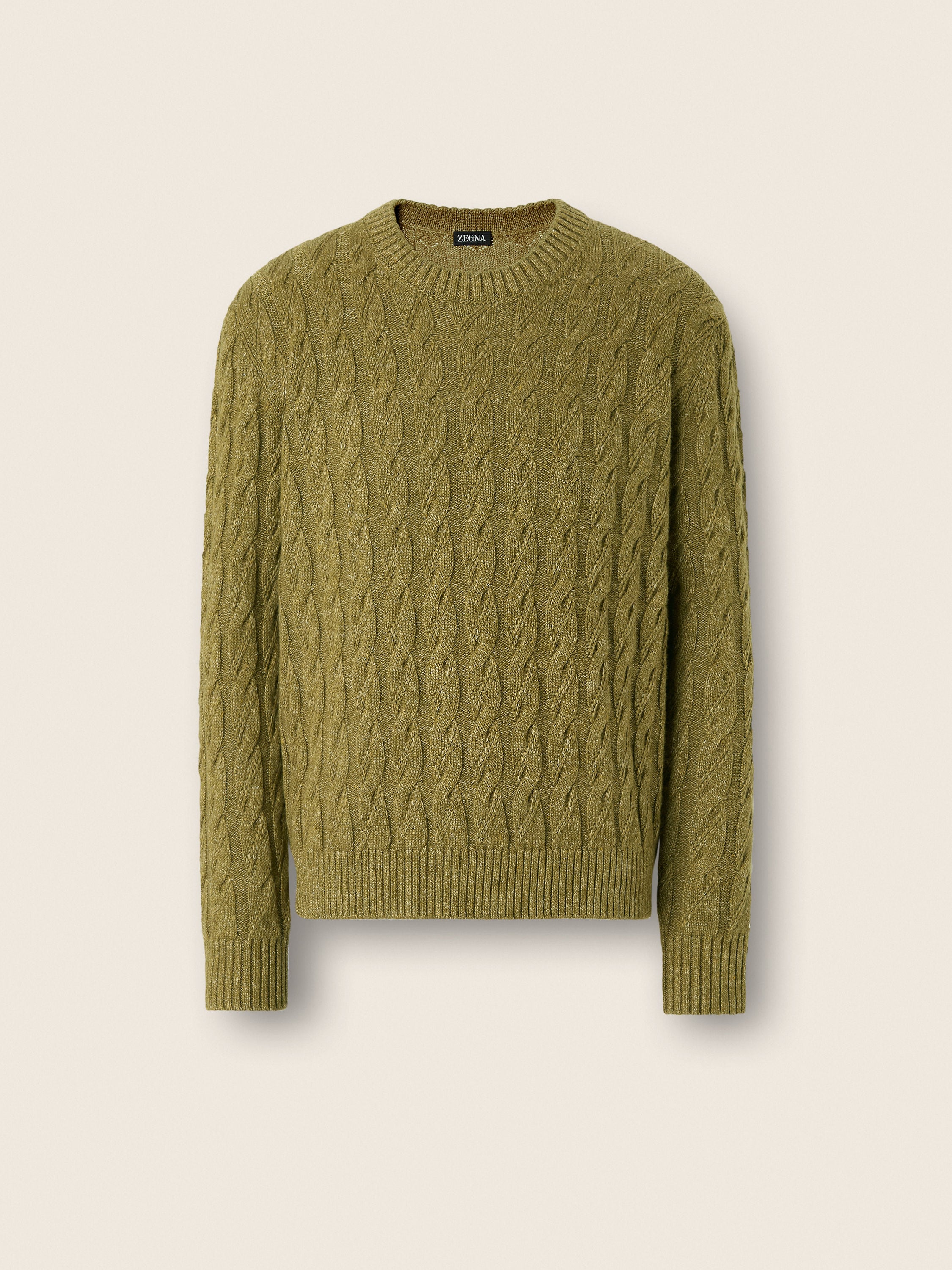 Zegna Olive Green Mlange Linen Cashmere And Silk Crewneck