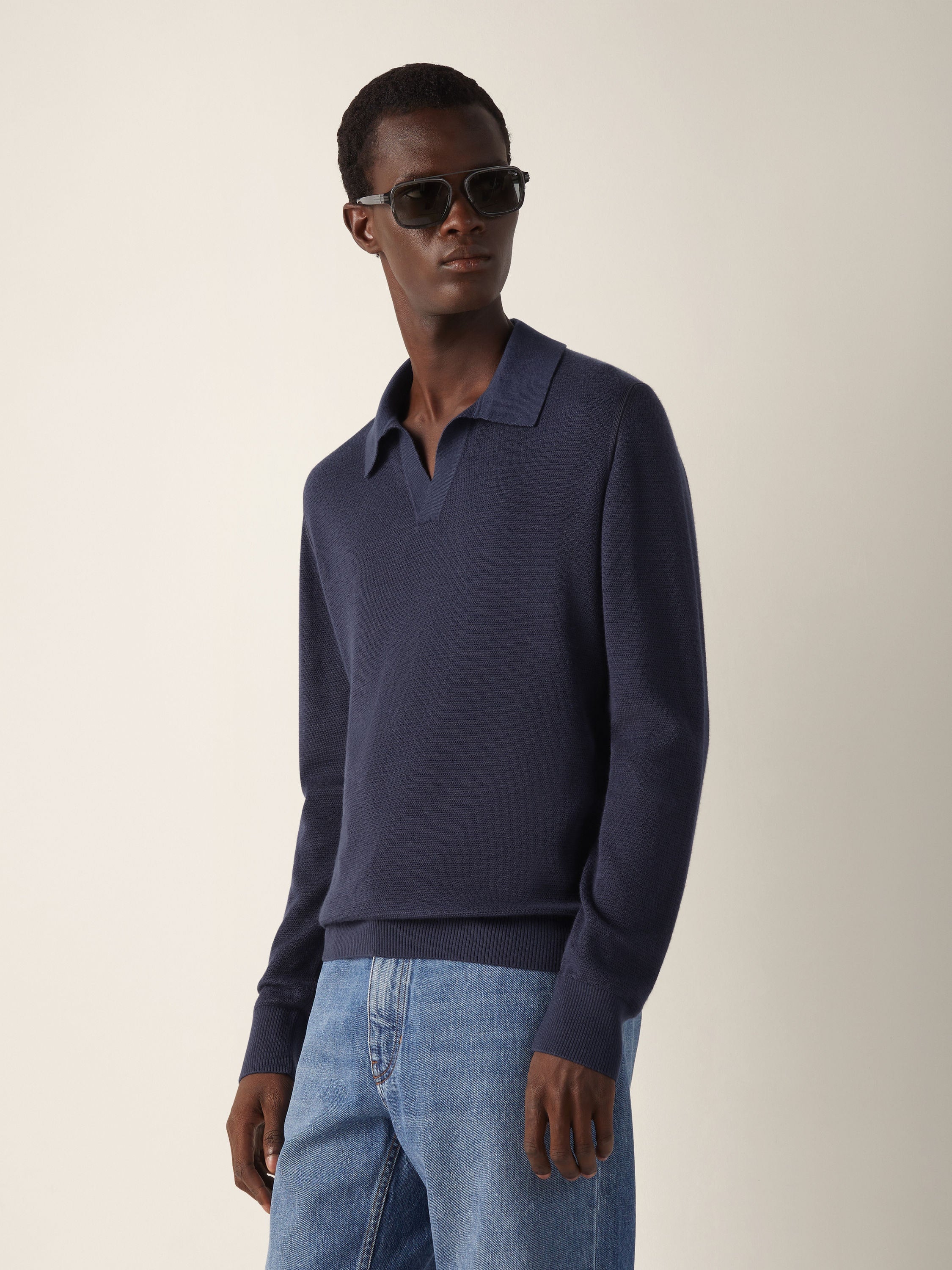 Zegna Dark Indigo Blue Cashmere And Silk Polo Shirt