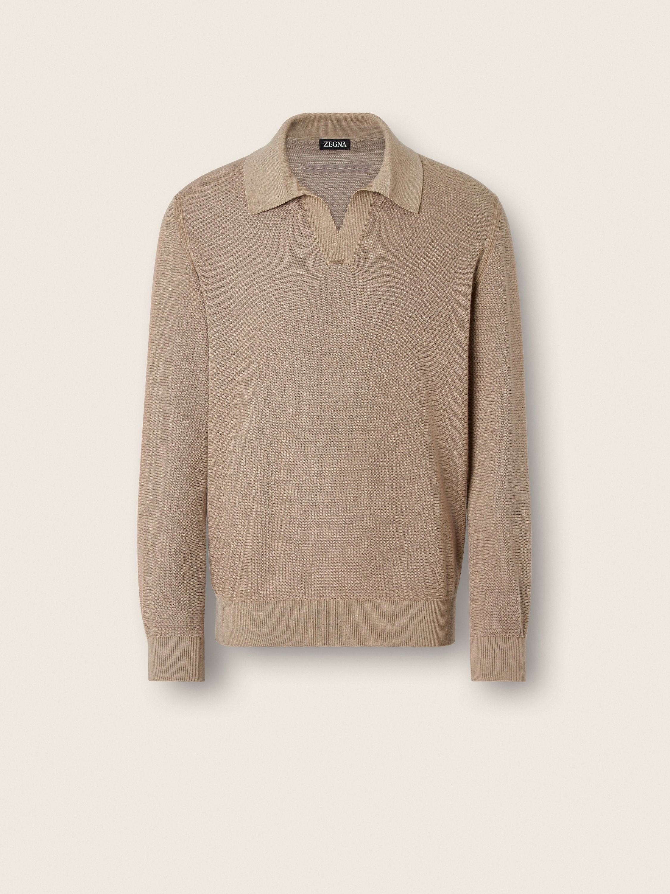 Zegna Light Taupe Cashmere And Silk Polo Shirt