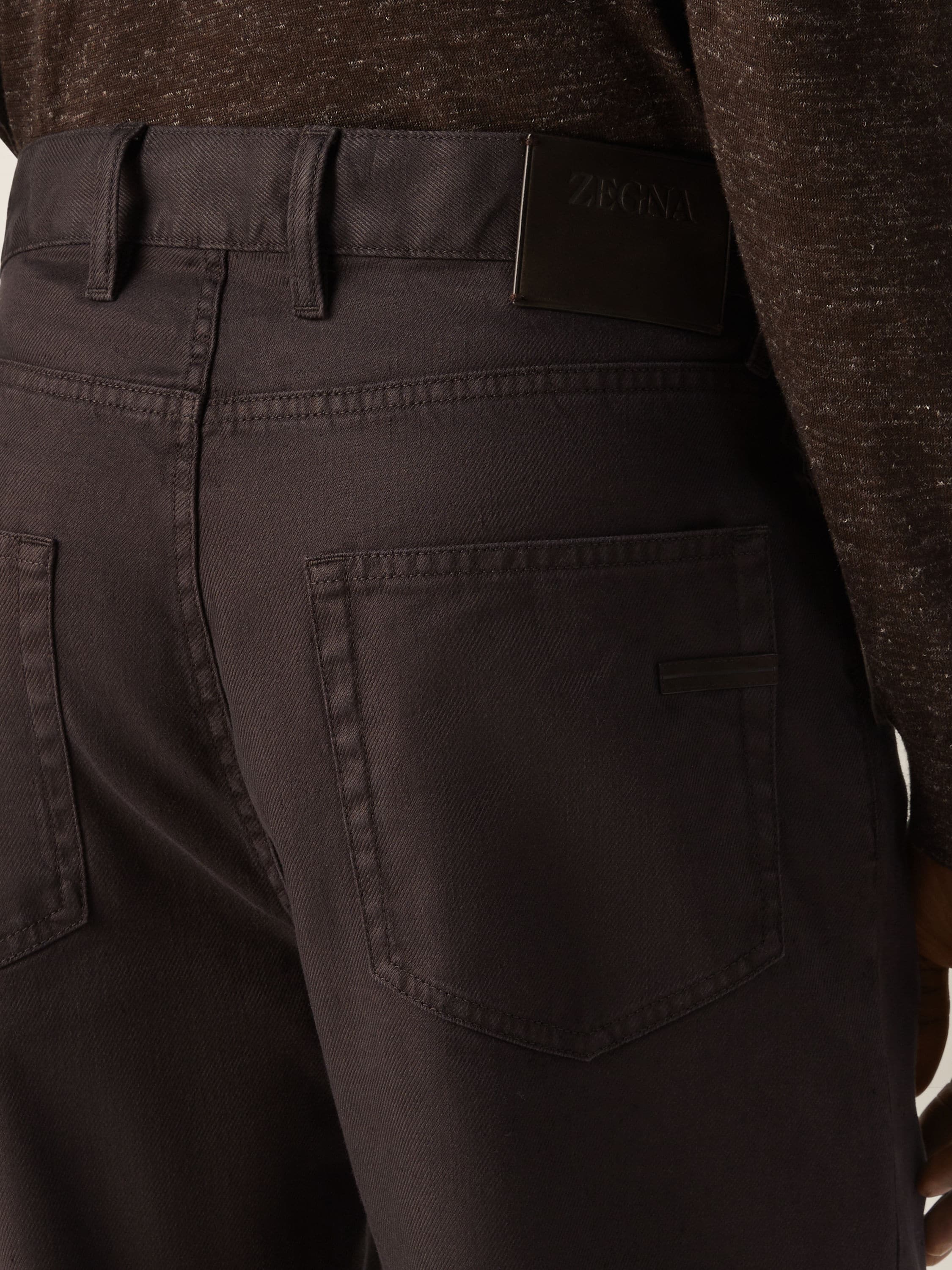 Zegna Dark Brown Stretch Cotton And Linen Roccia Pants