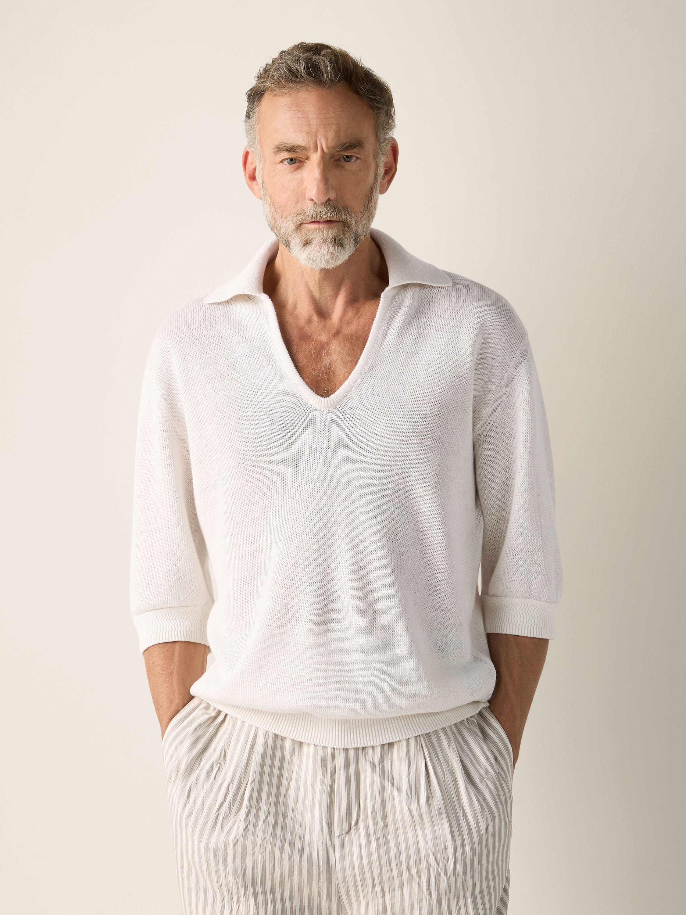 Zegna White Oasi Lino Polo Shirt