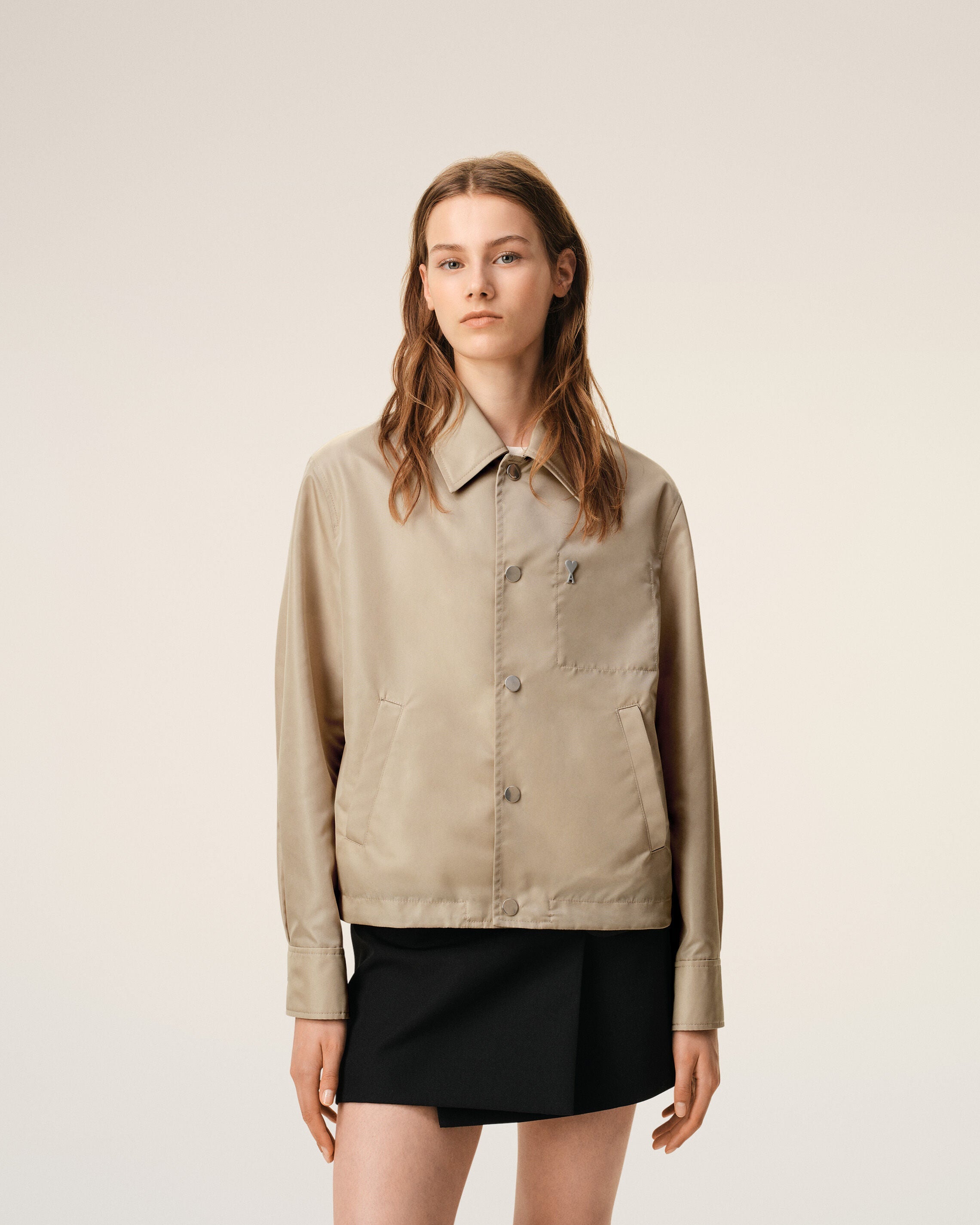 Beige Nylon Ami De Coeur Stud Buttoned Jacket