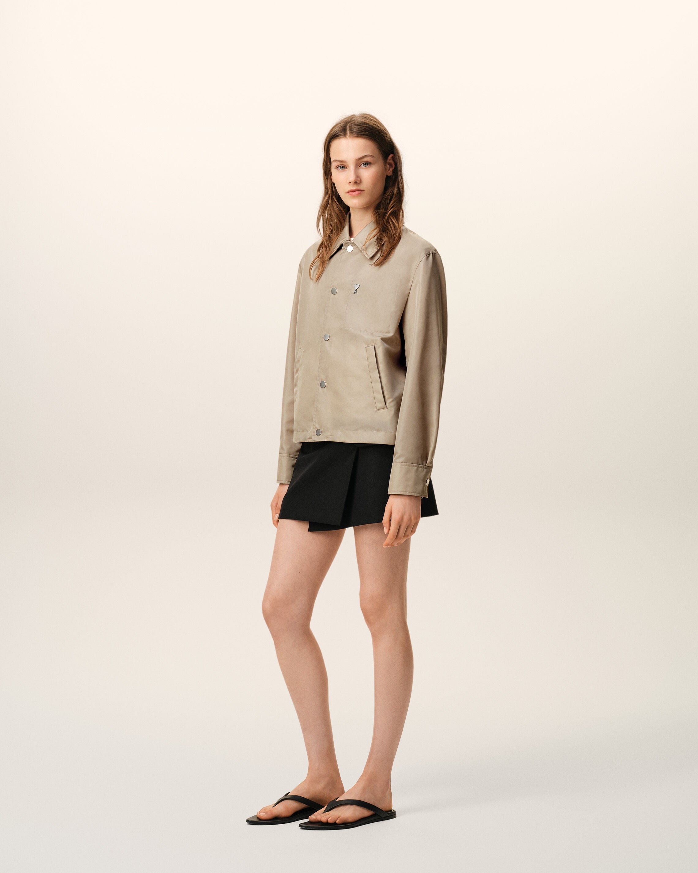 Beige Nylon Ami De Coeur Stud Buttoned Jacket