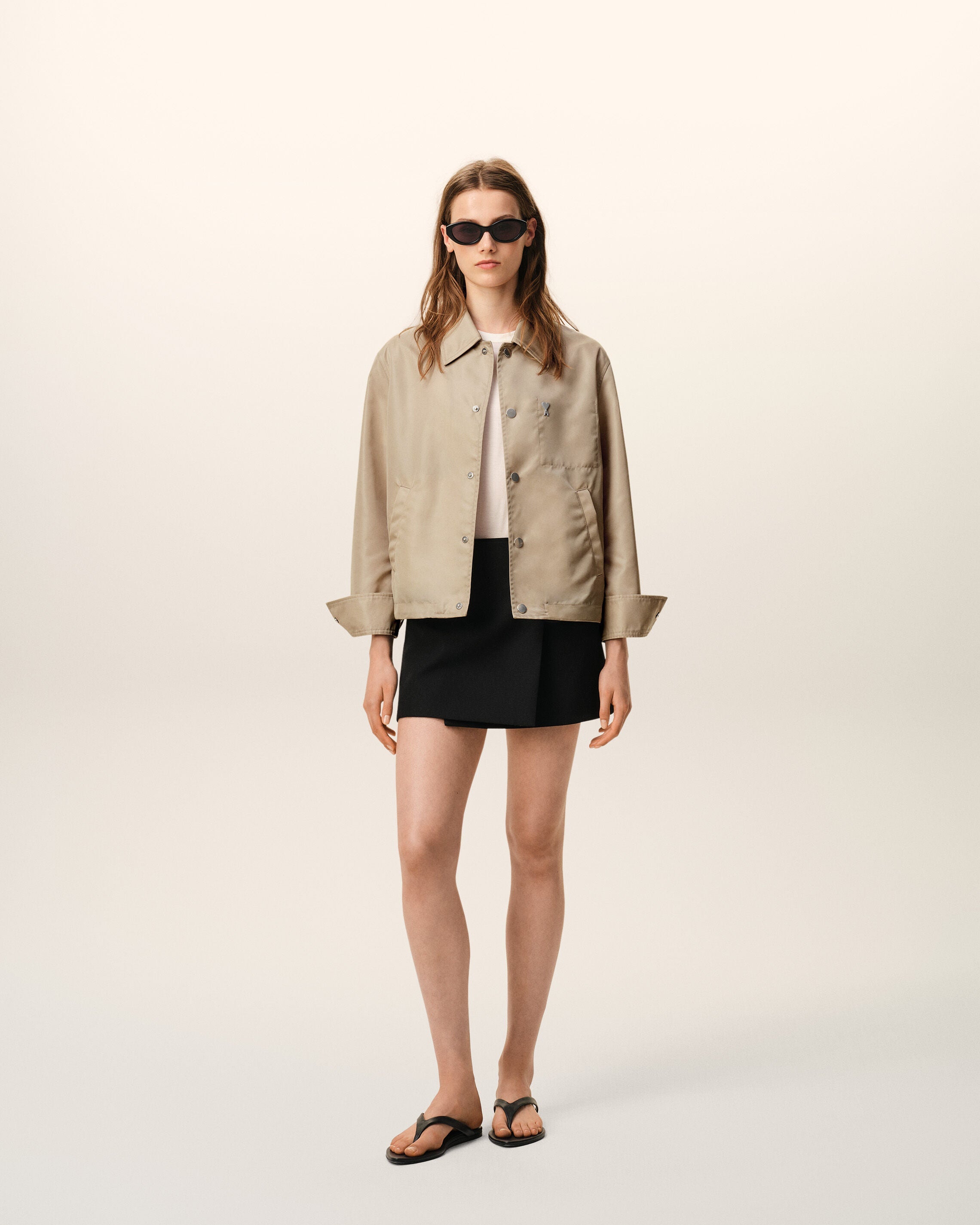 Beige Nylon Ami De Coeur Stud Buttoned Jacket