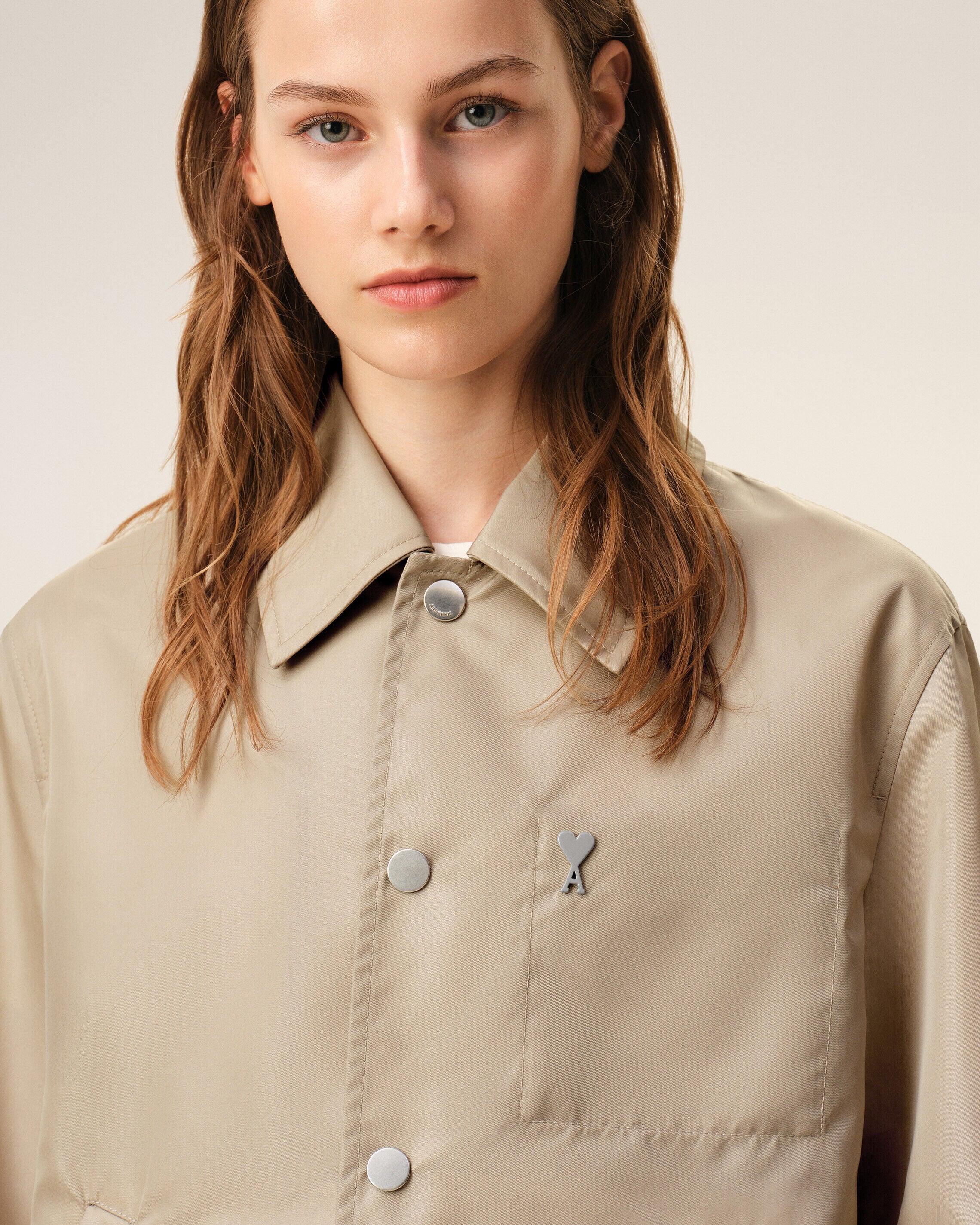 Beige Nylon Ami De Coeur Stud Buttoned Jacket