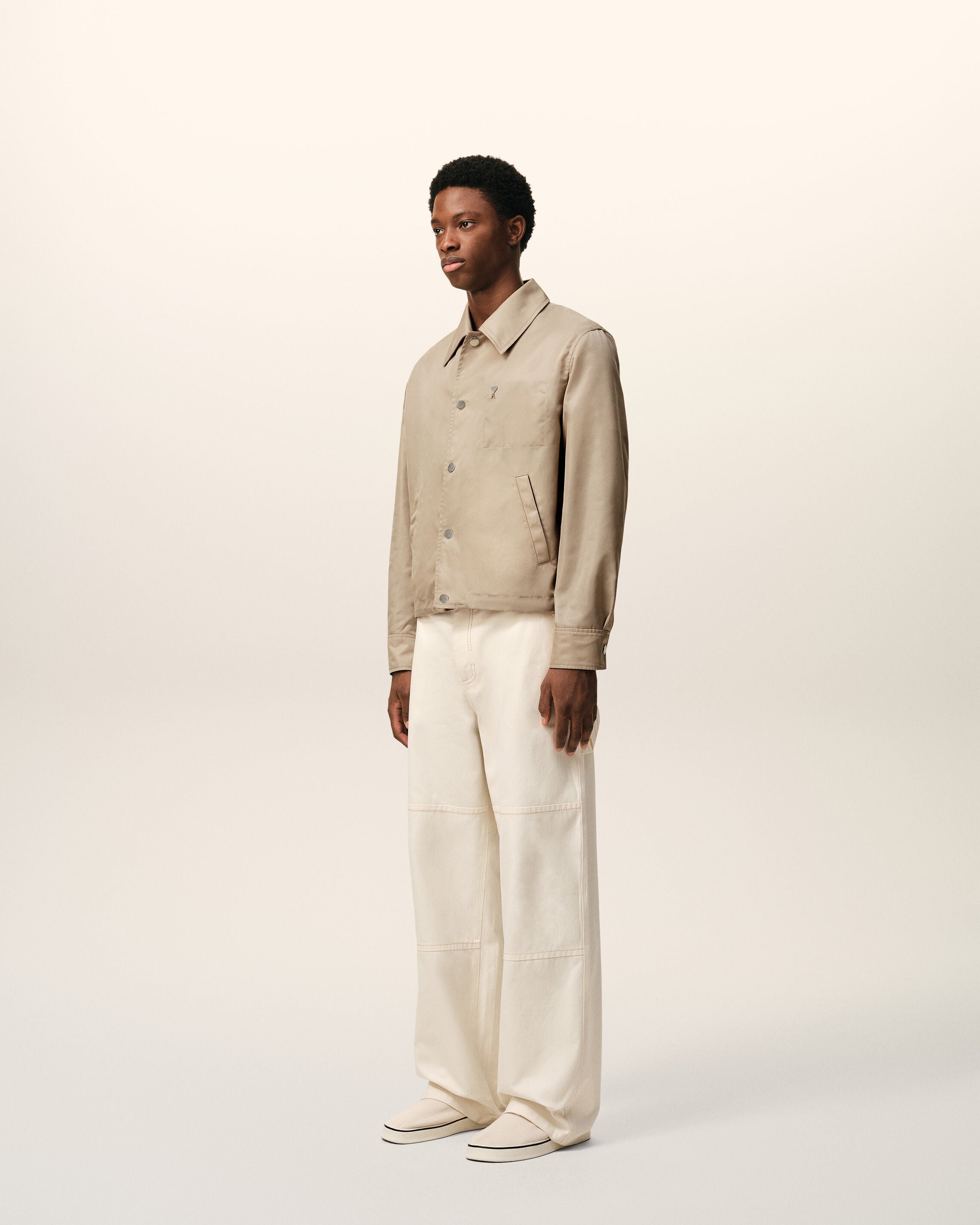 Beige Nylon Ami De Coeur Stud Buttoned Jacket