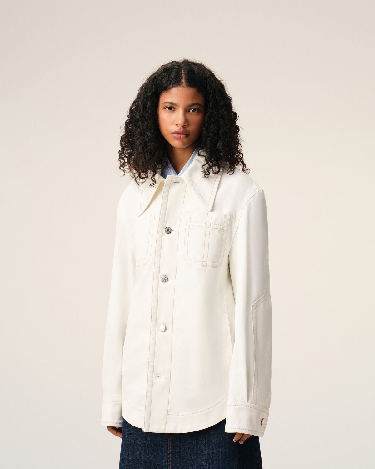 AmiParis White Cotton Worker Buttoned Jacket