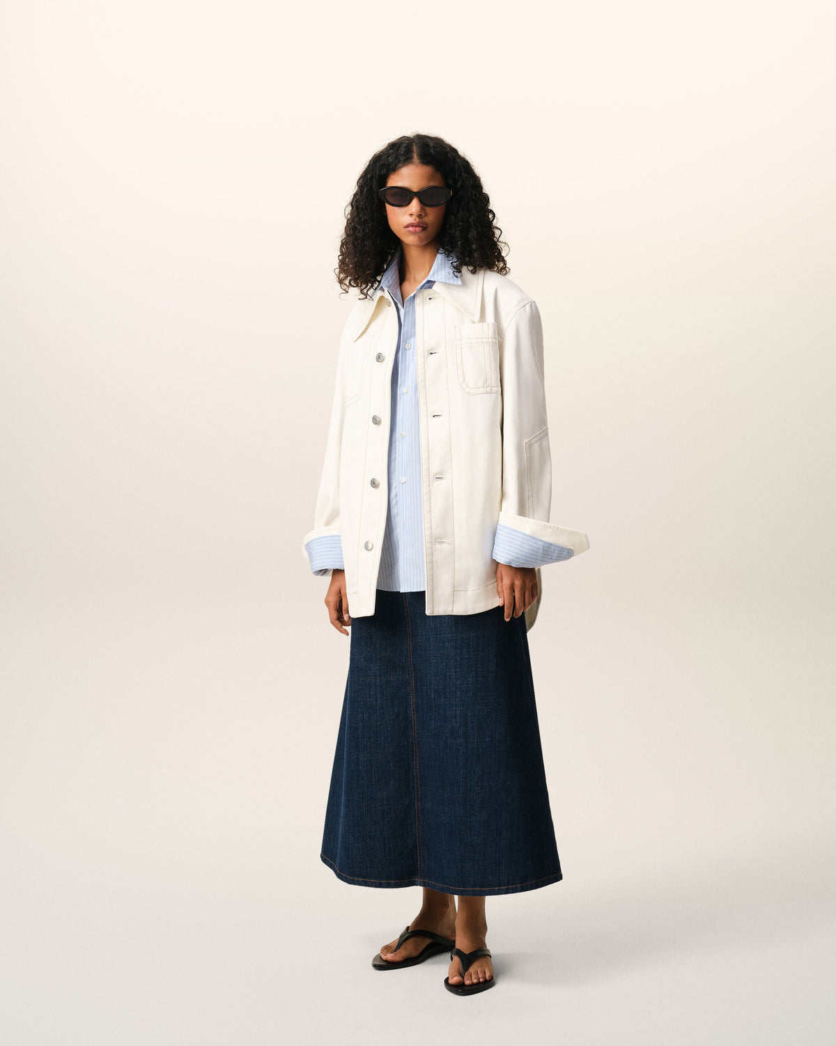 AmiParis White Cotton Worker Buttoned Jacket