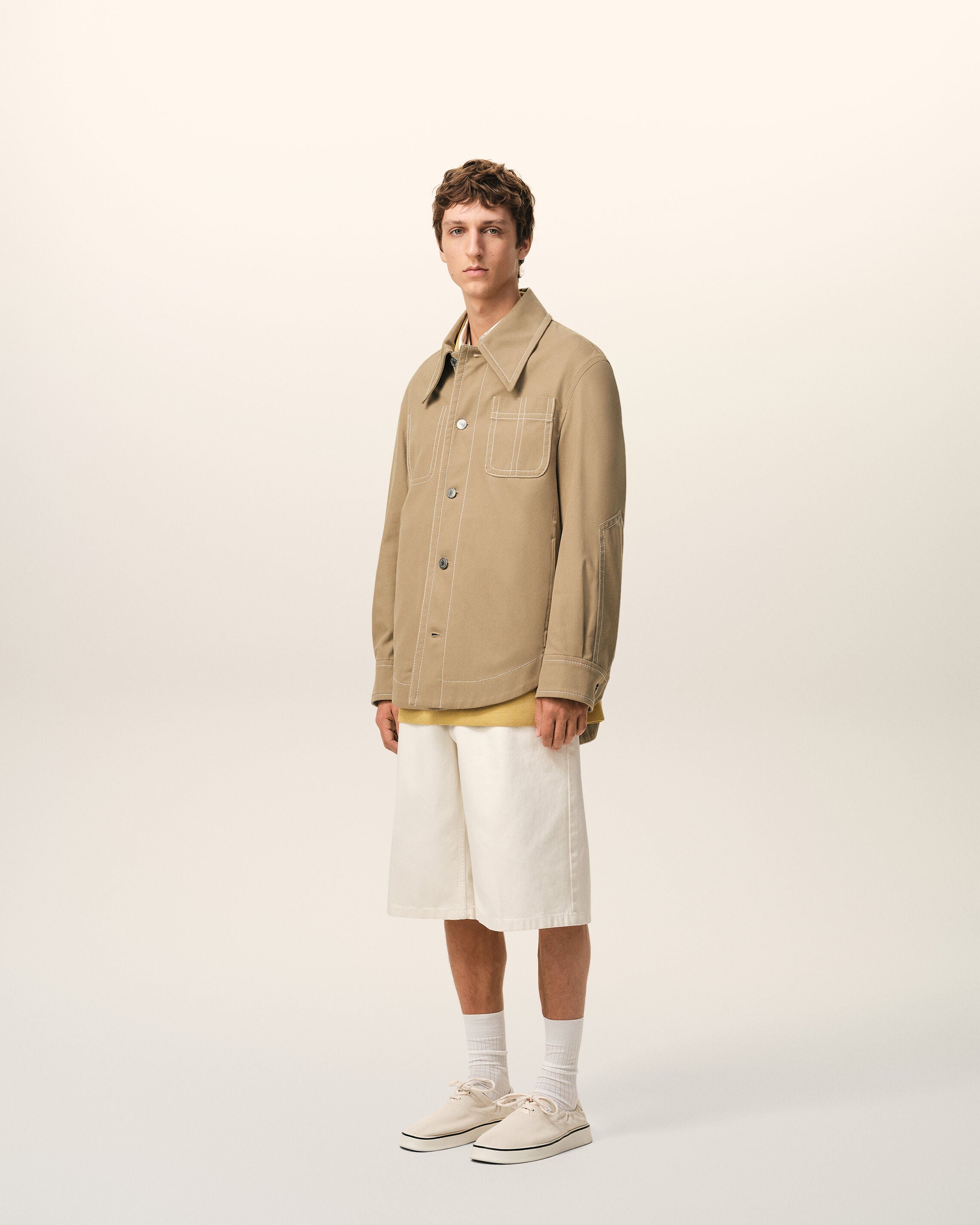 AmiParis Beige Cotton Worker Buttoned Jacket