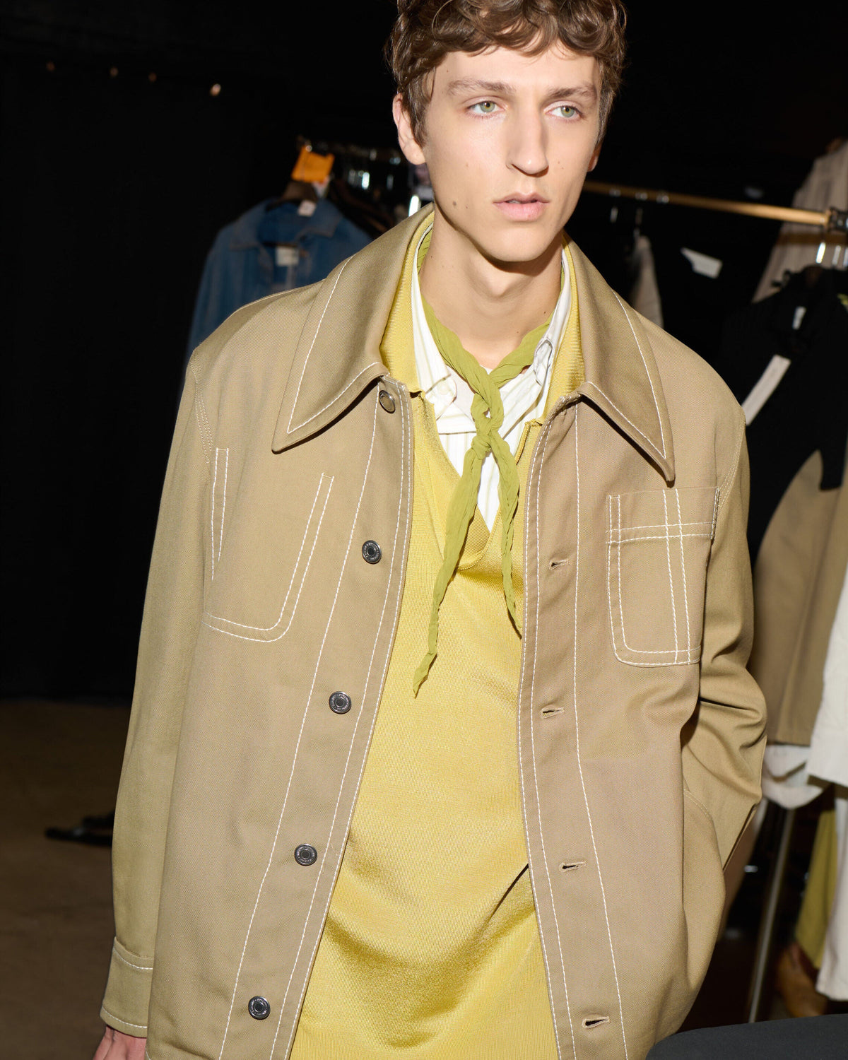 AmiParis Beige Cotton Worker Buttoned Jacket