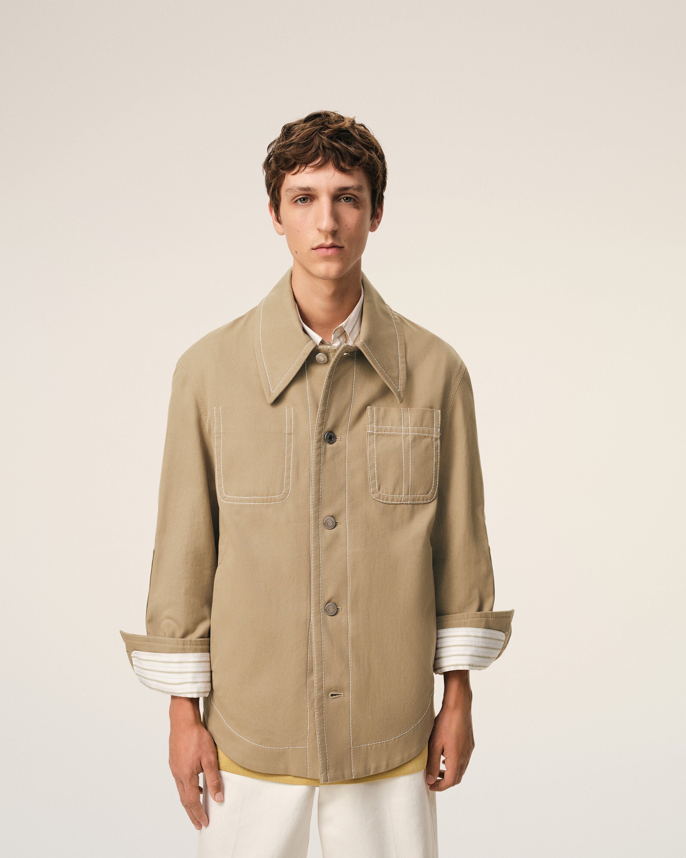 AmiParis Beige Cotton Worker Buttoned Jacket