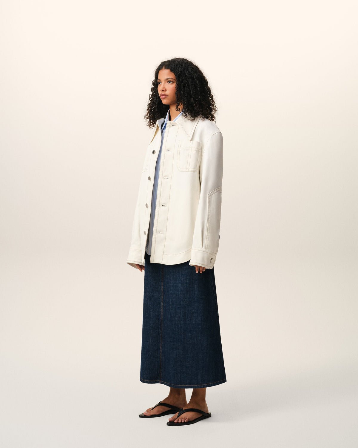AmiParis White Cotton Worker Buttoned Jacket