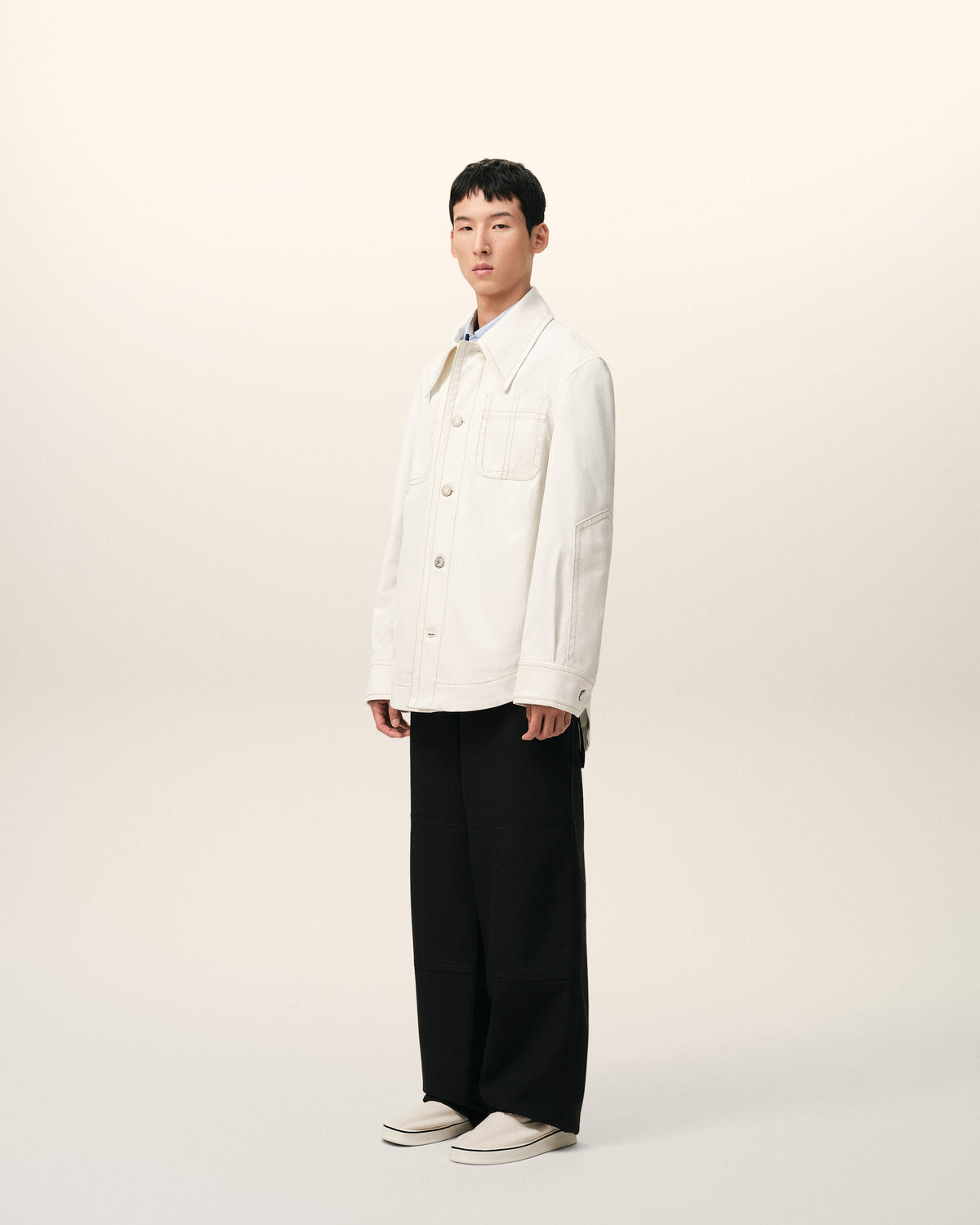 AmiParis White Cotton Worker Buttoned Jacket