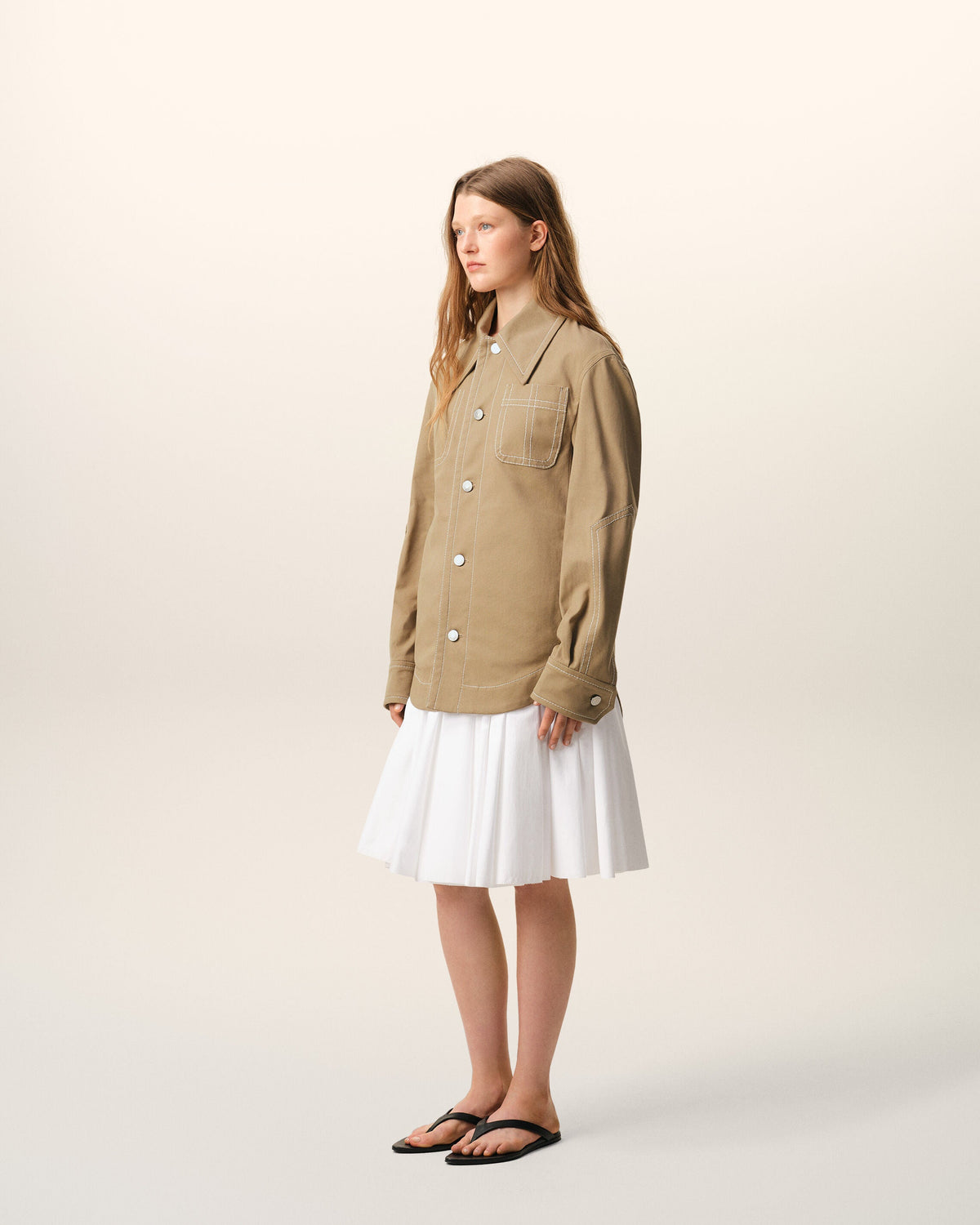 AmiParis Beige Cotton Worker Buttoned Jacket