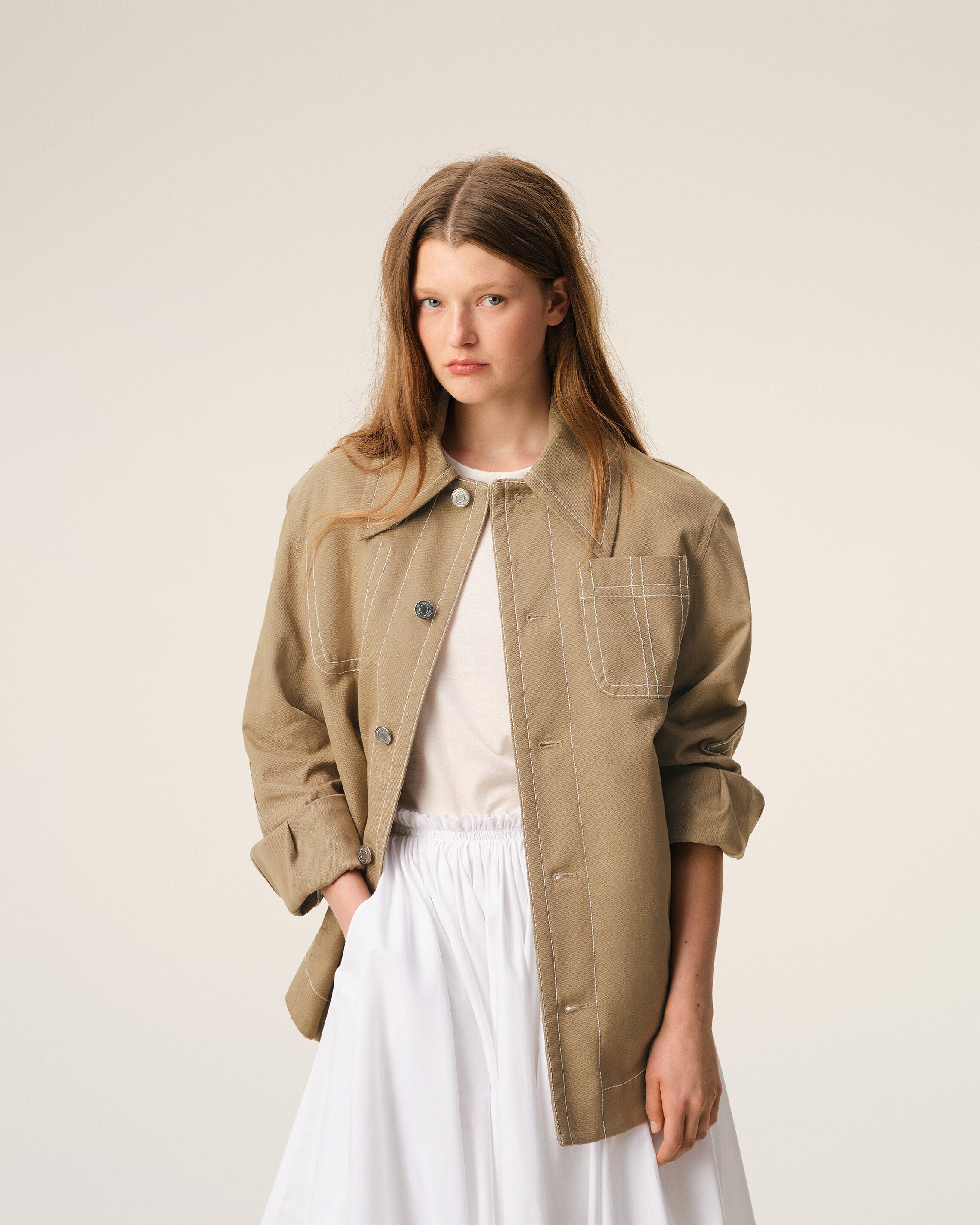 AmiParis Beige Cotton Worker Buttoned Jacket