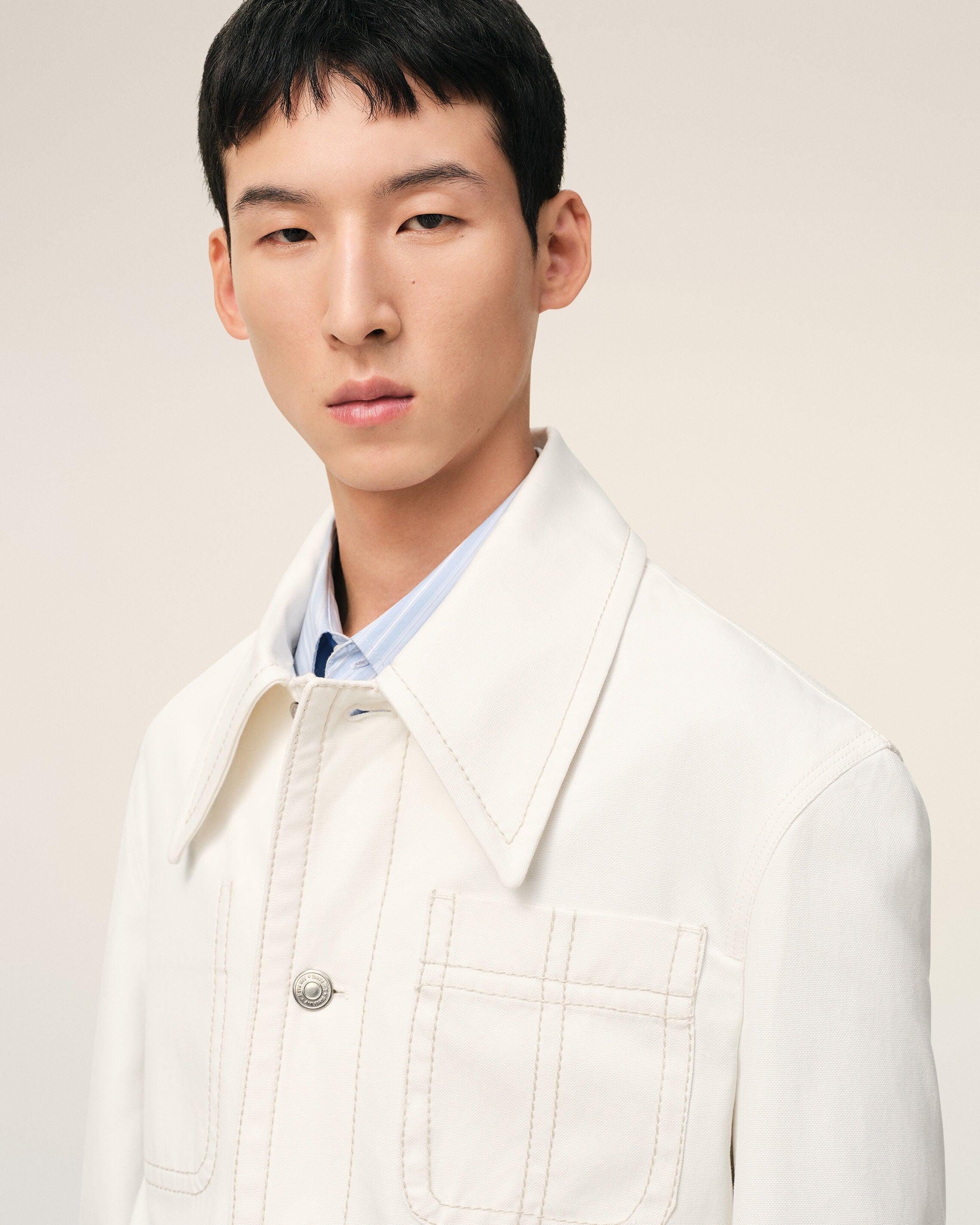 AmiParis White Cotton Worker Buttoned Jacket