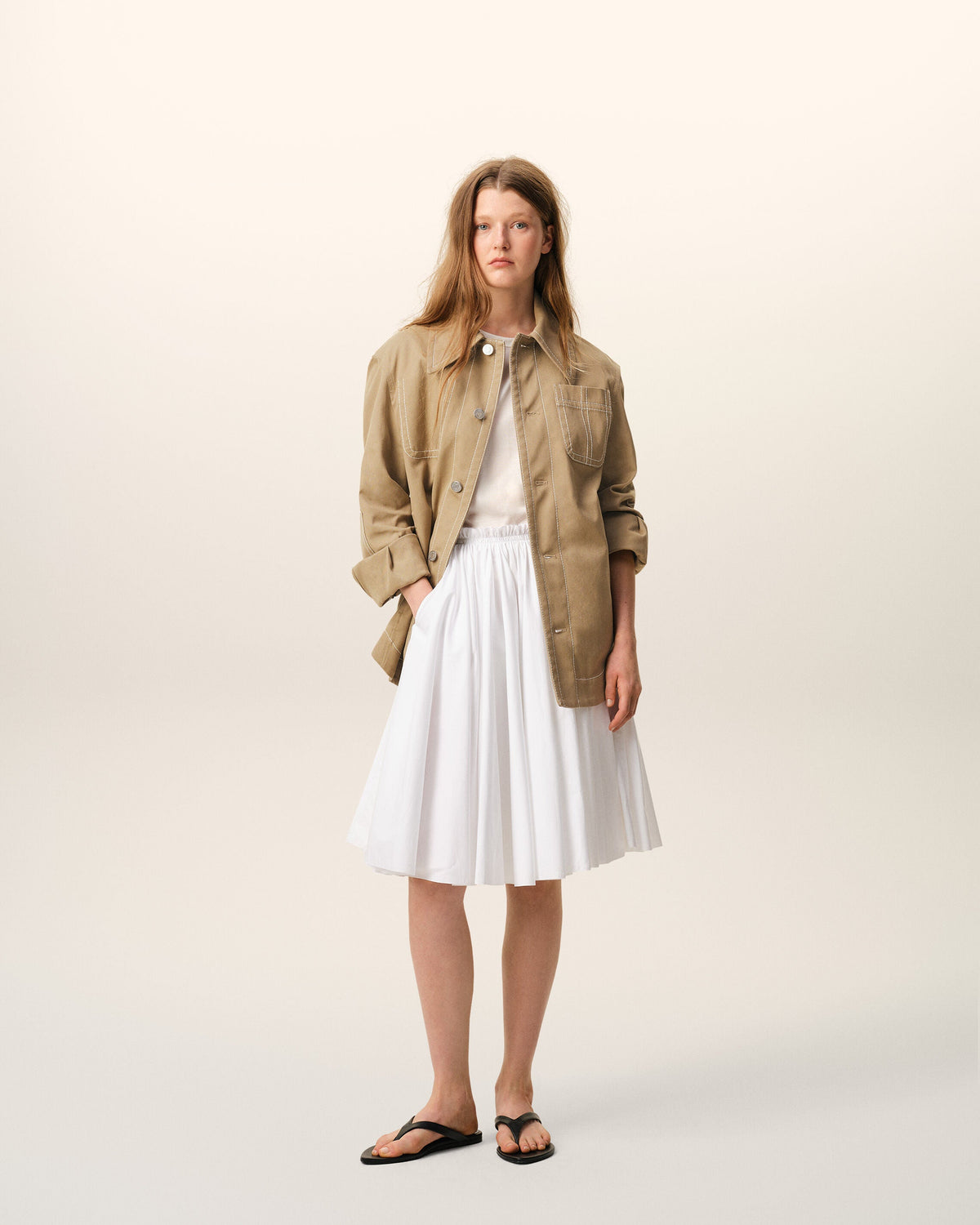 AmiParis Beige Cotton Worker Buttoned Jacket