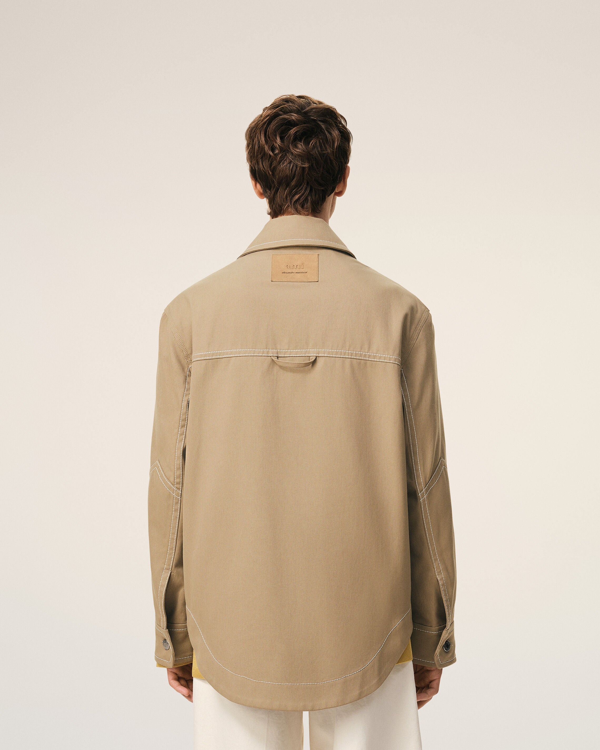 AmiParis Beige Cotton Worker Buttoned Jacket
