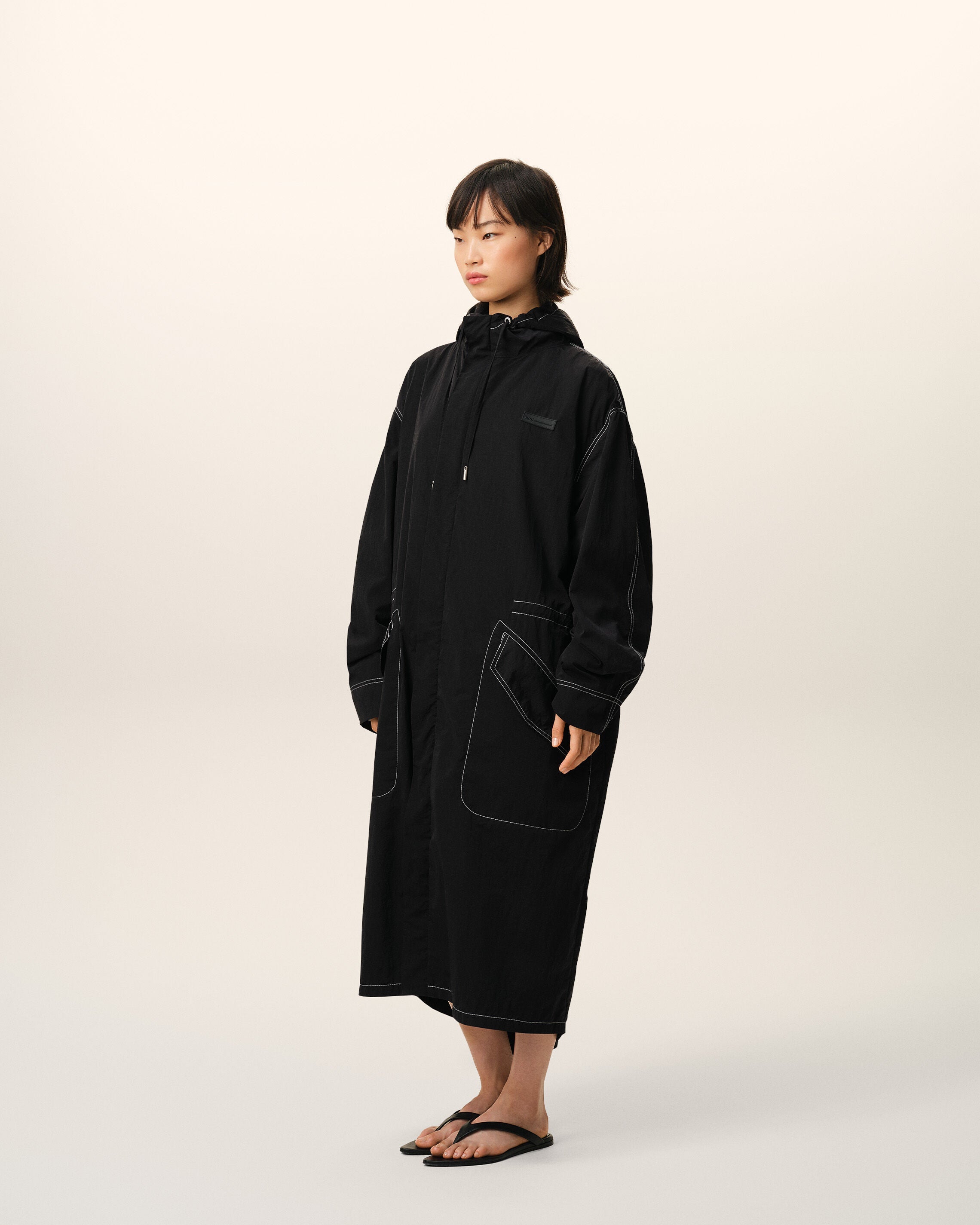 AmiParis Black Nylon Long Parka