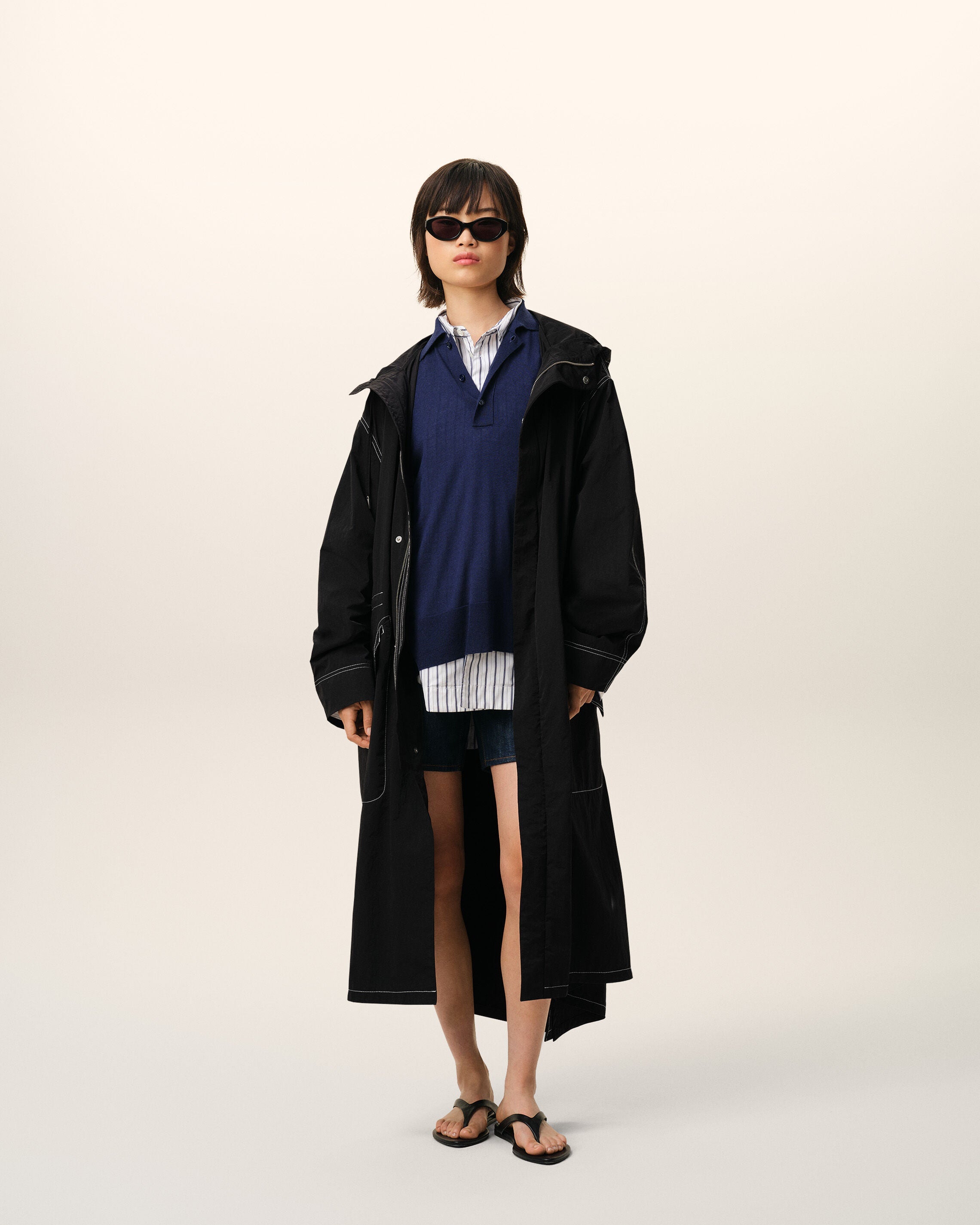 AmiParis Black Nylon Long Parka