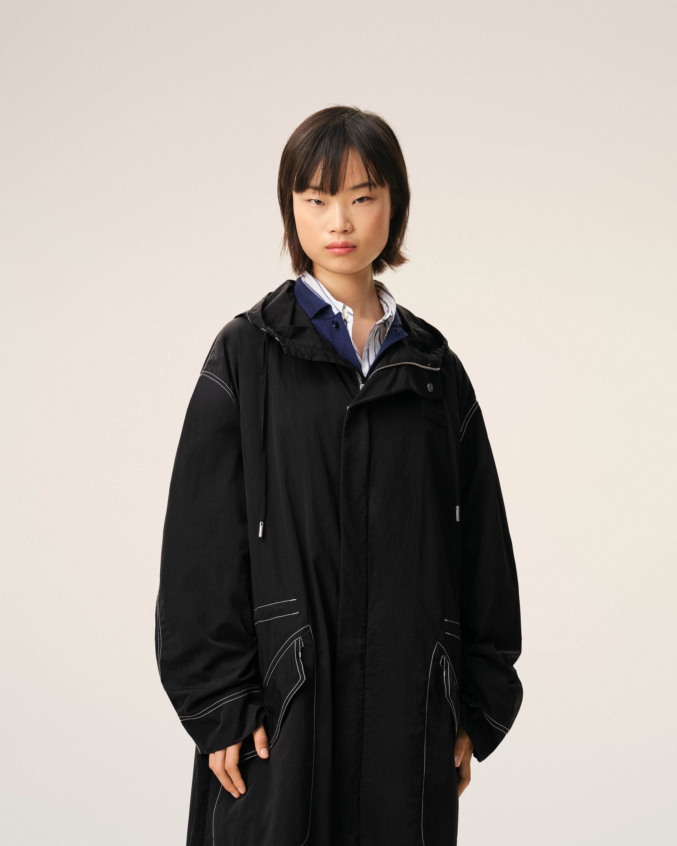 AmiParis Black Nylon Long Parka