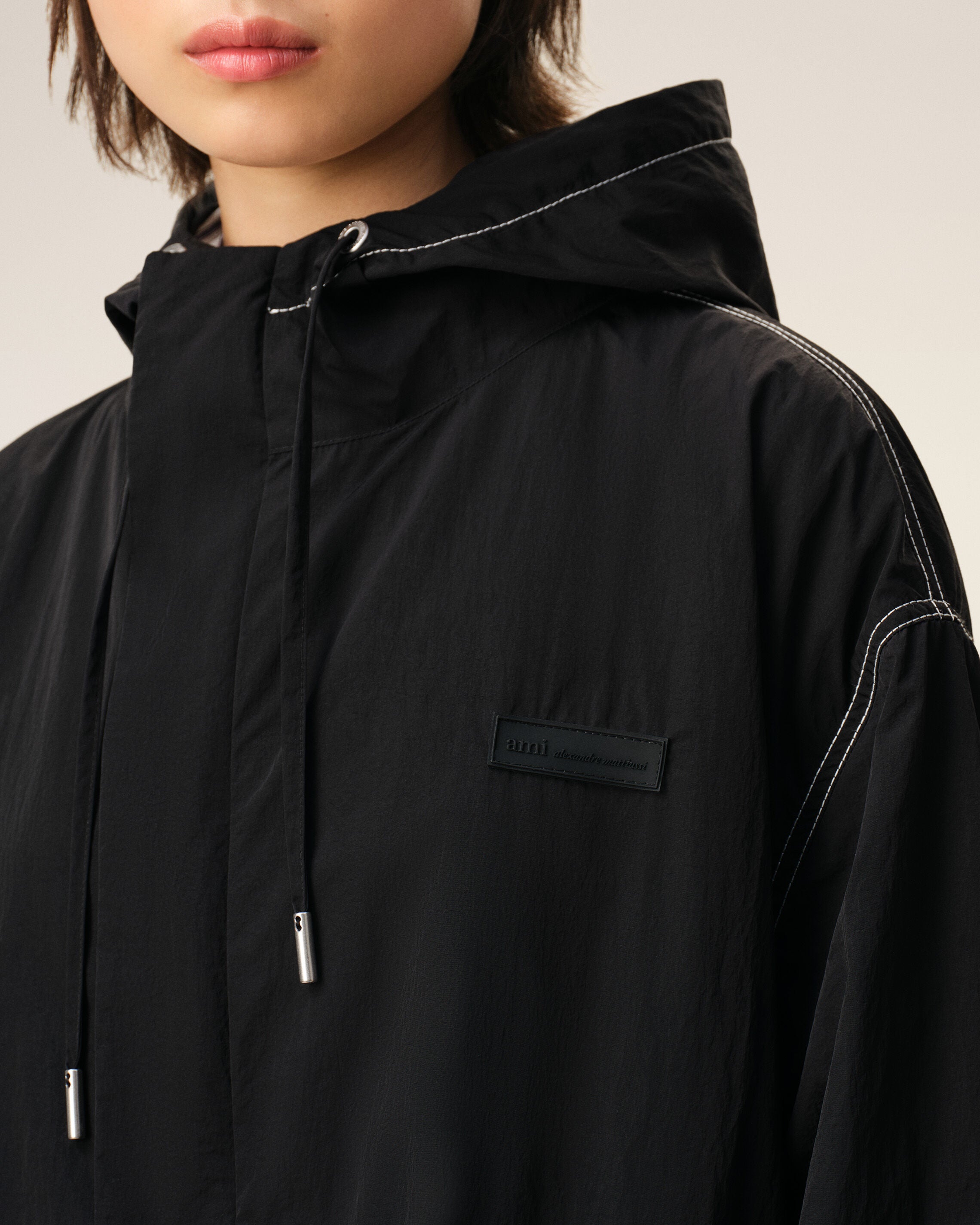 AmiParis Black Nylon Long Parka