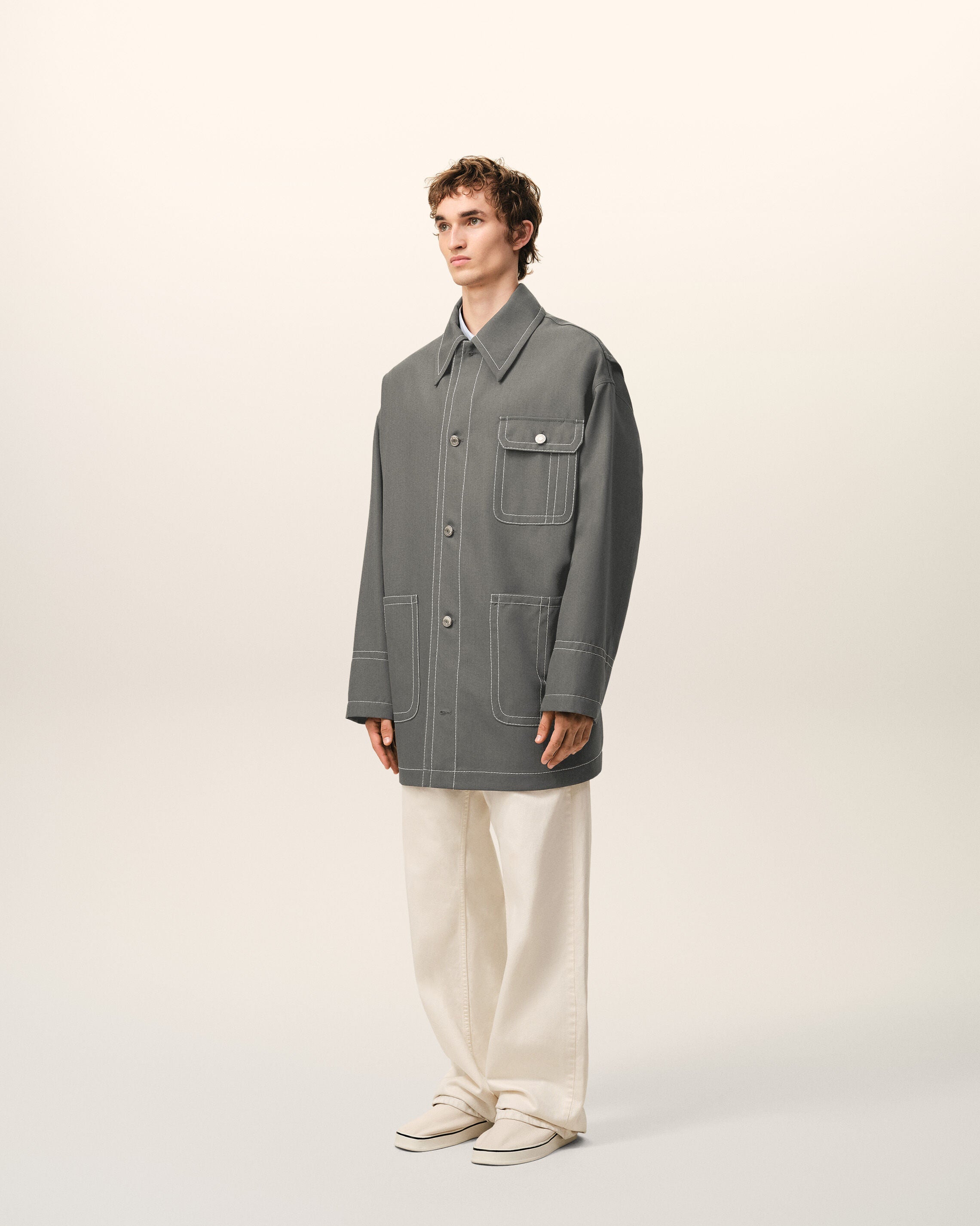 AmiParis Grey New Wool Worker Jacket