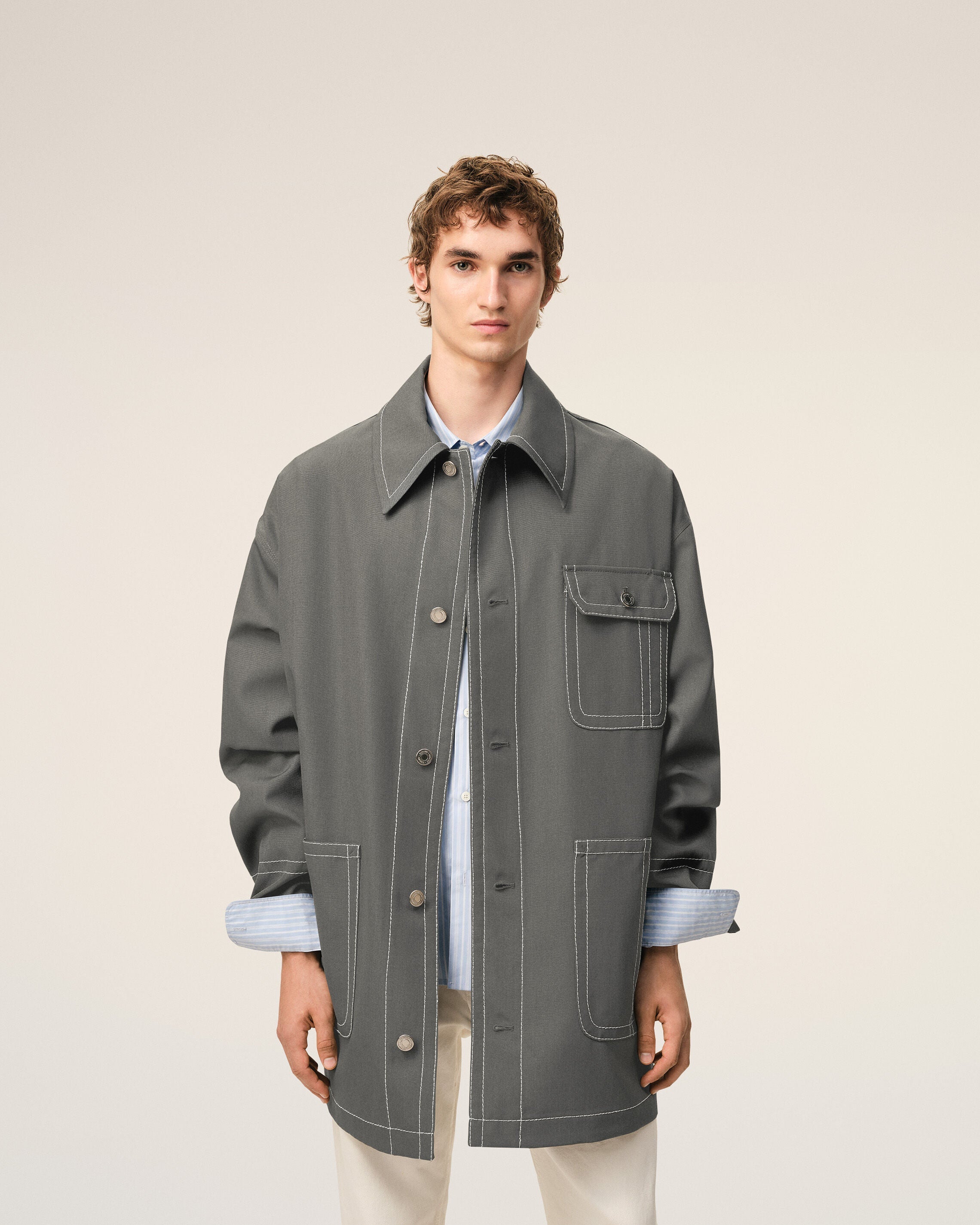 AmiParis Grey New Wool Worker Jacket