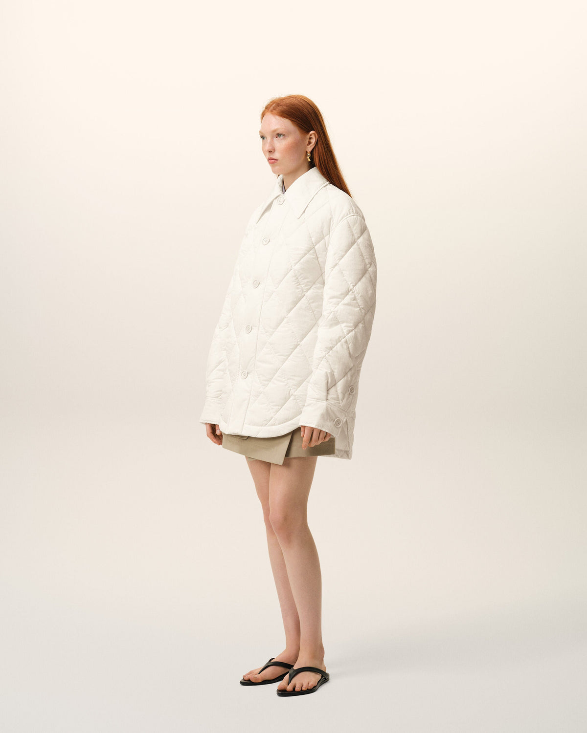 AmiParis White Nylon Padded Buttoned Jacket