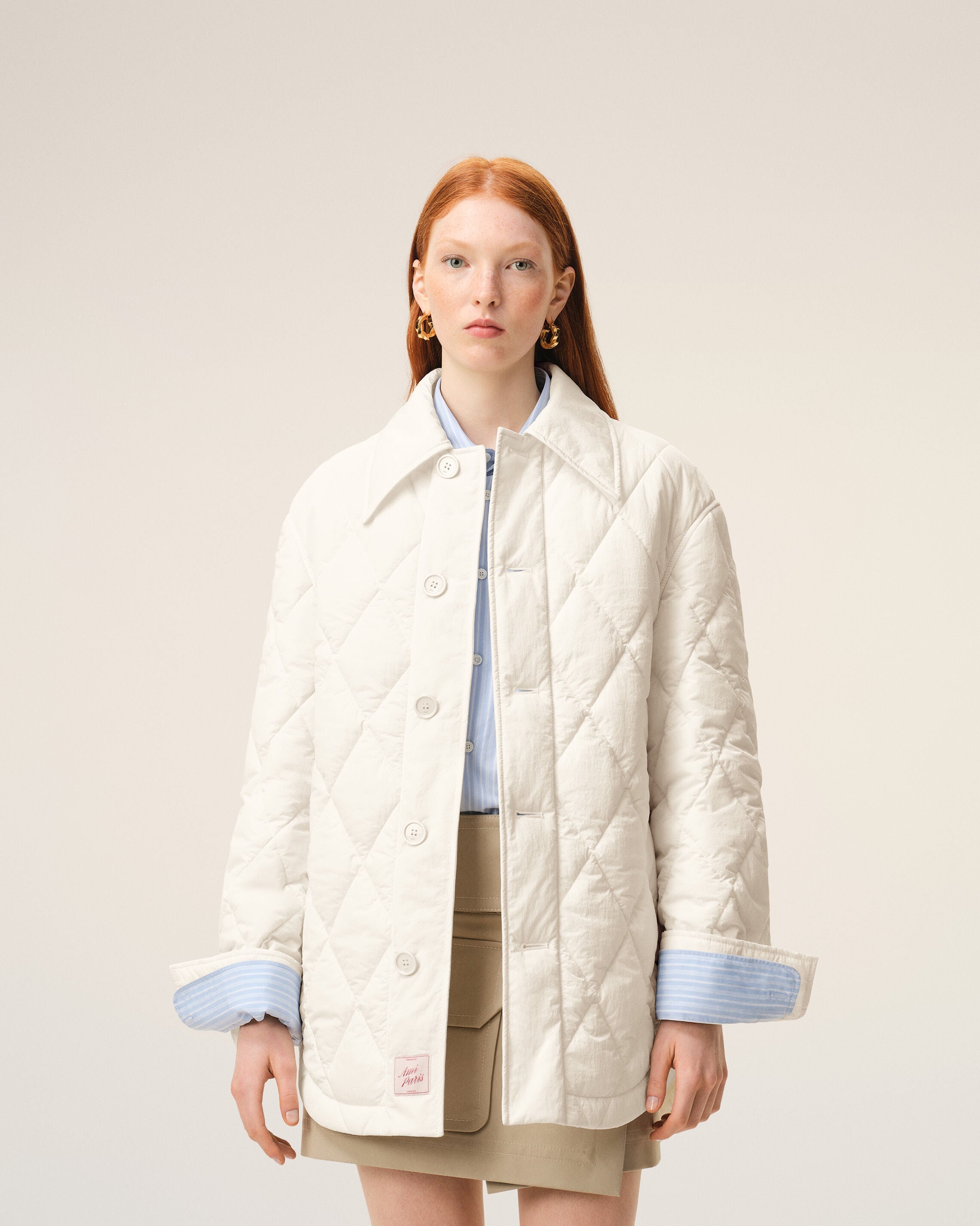 AmiParis White Nylon Padded Buttoned Jacket