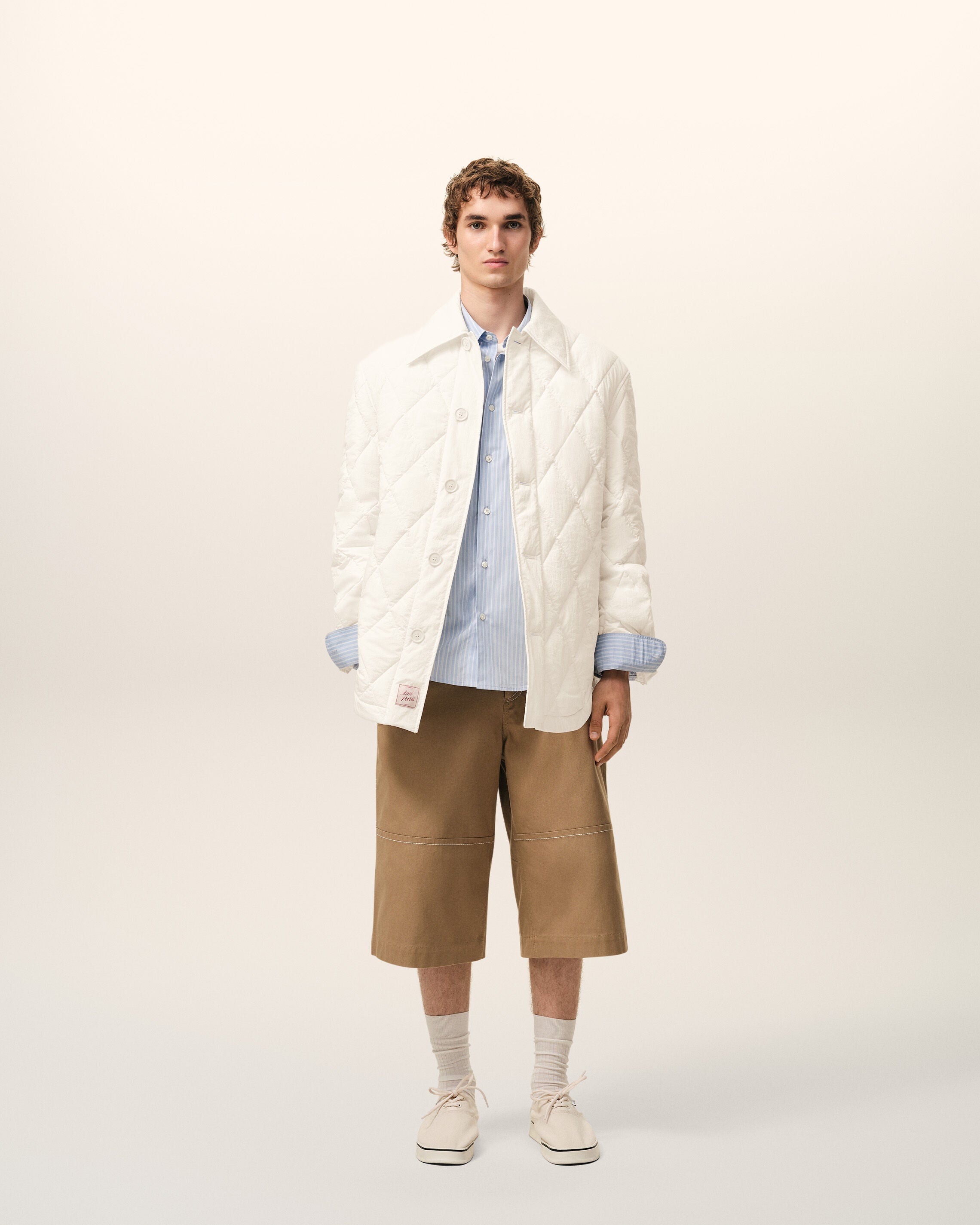 AmiParis White Nylon Padded Buttoned Jacket