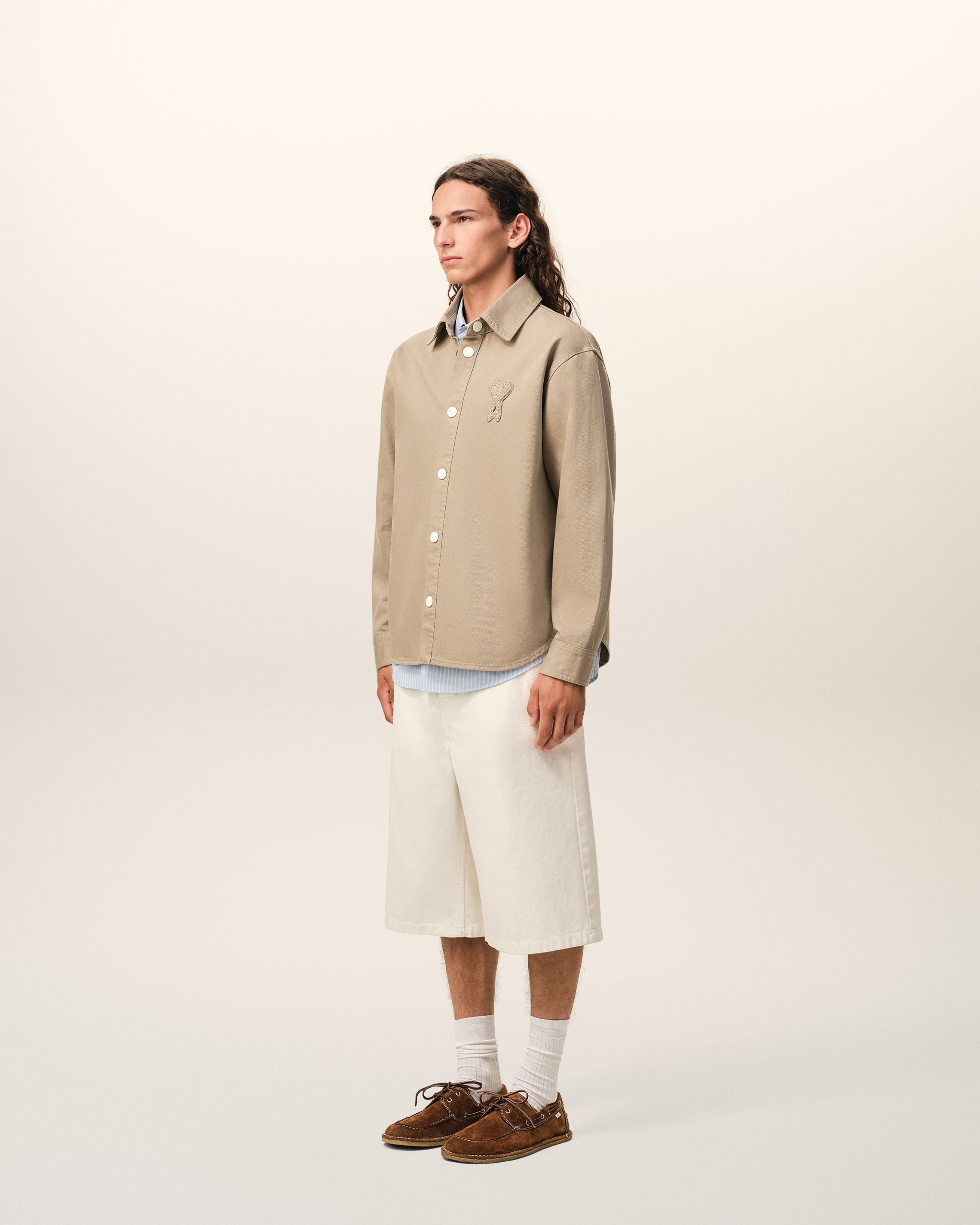 Beige Cotton Knitted Ami De Coeur Overshirt