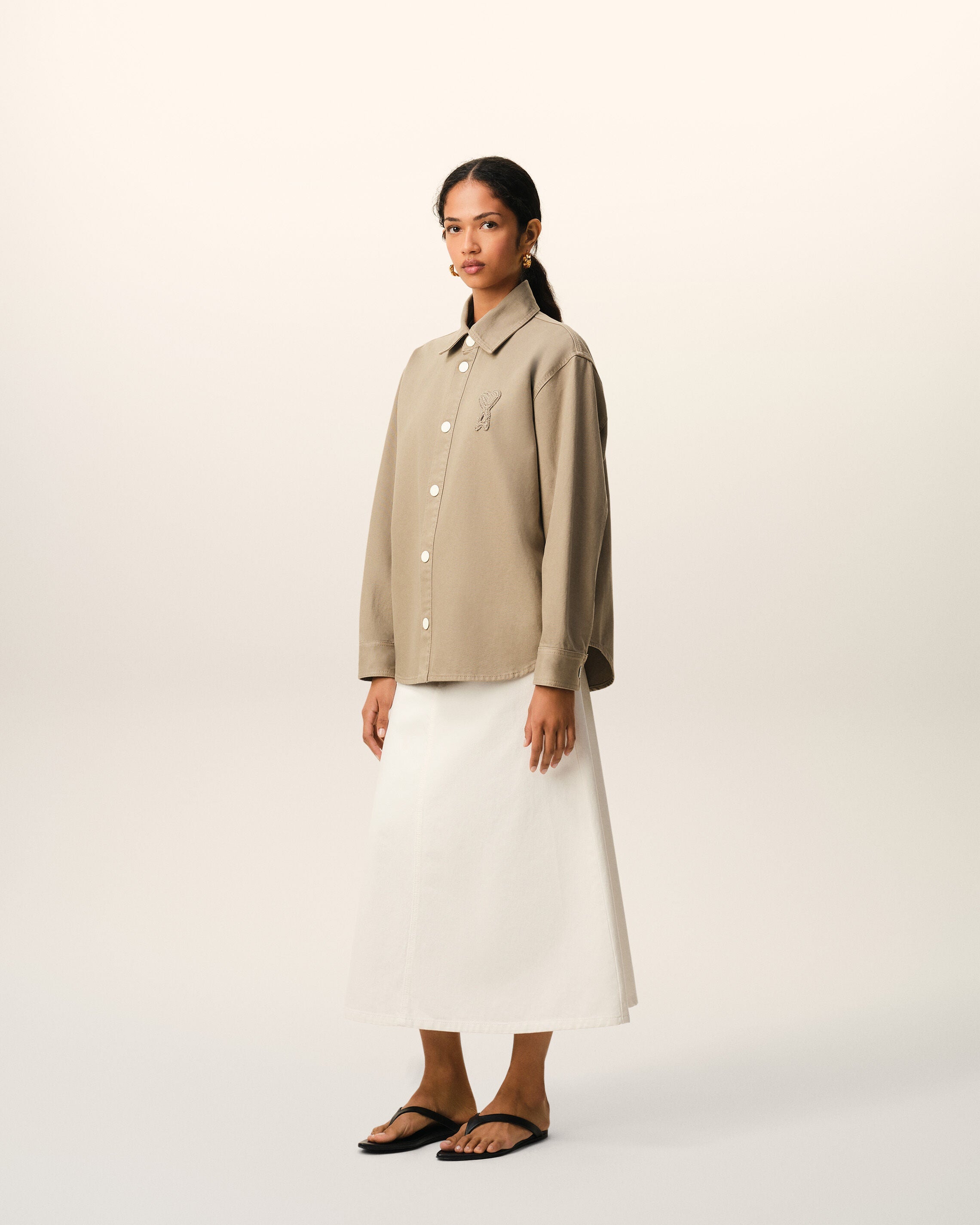 Beige Cotton Knitted Ami De Coeur Overshirt