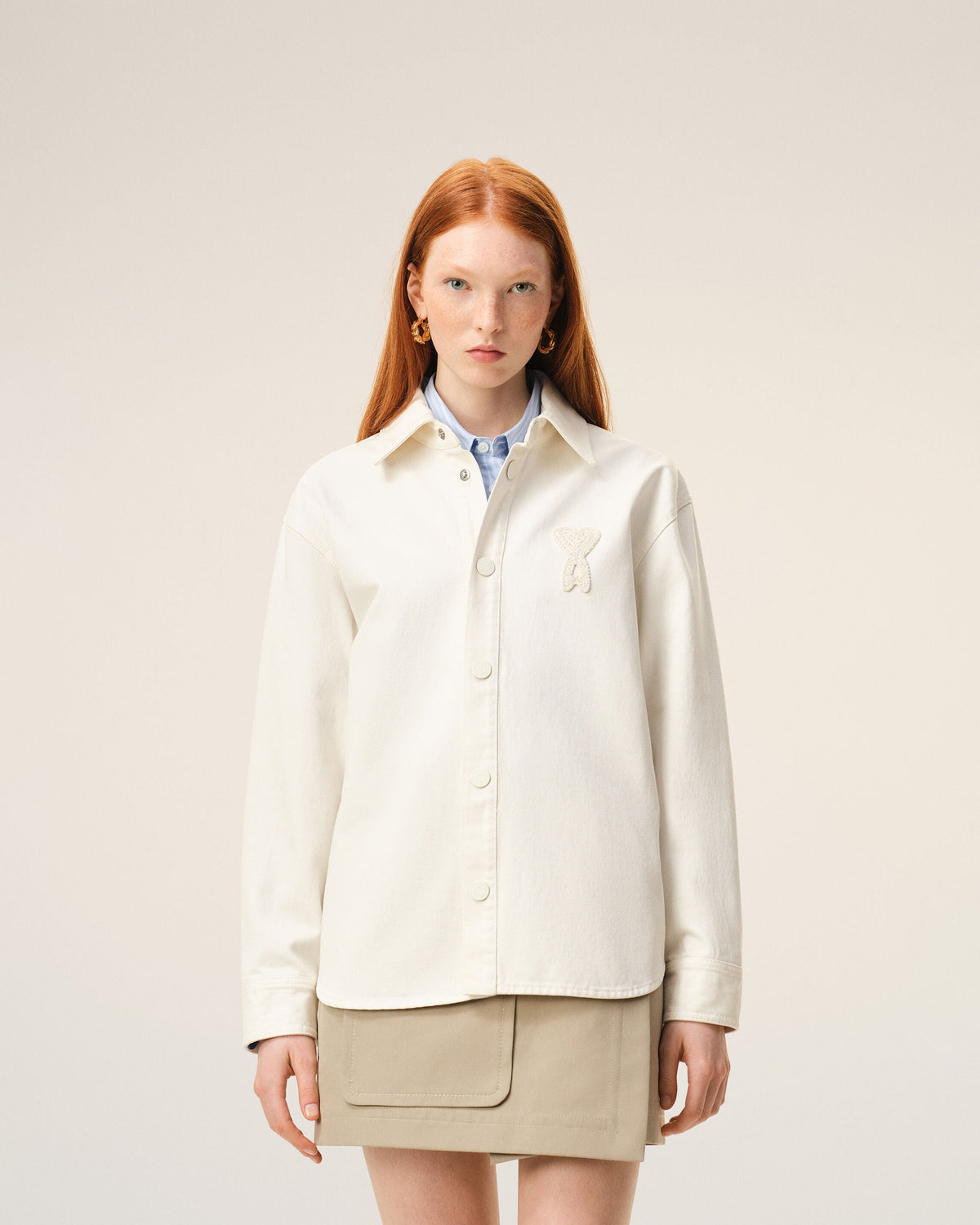 White Cotton Knitted Ami De Coeur Overshirt