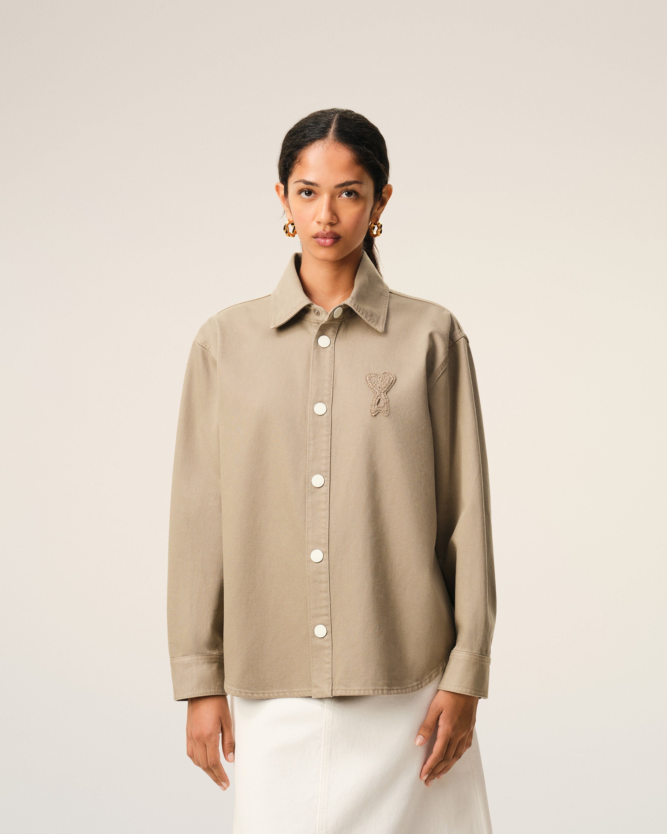 Beige Cotton Knitted Ami De Coeur Overshirt