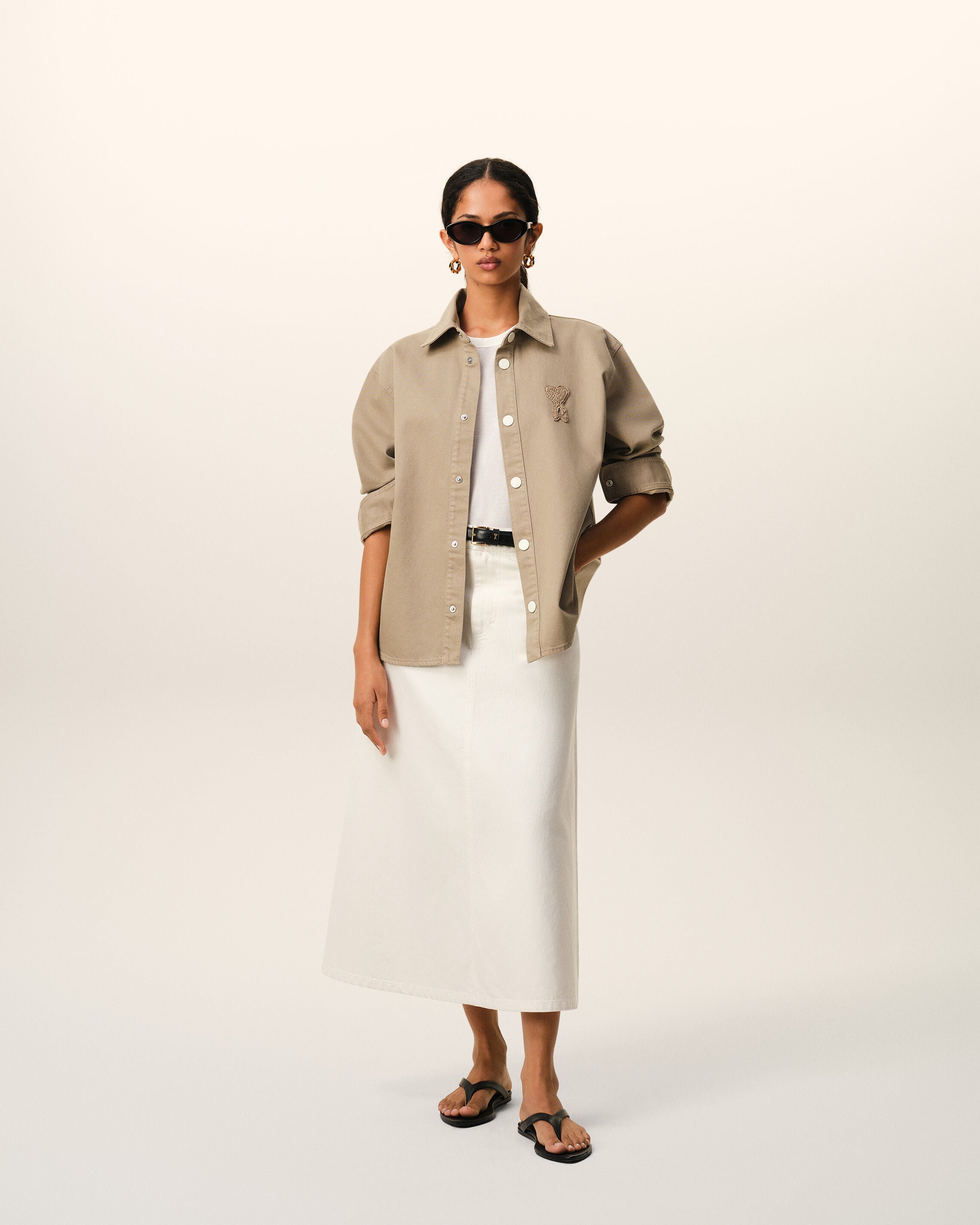Beige Cotton Knitted Ami De Coeur Overshirt