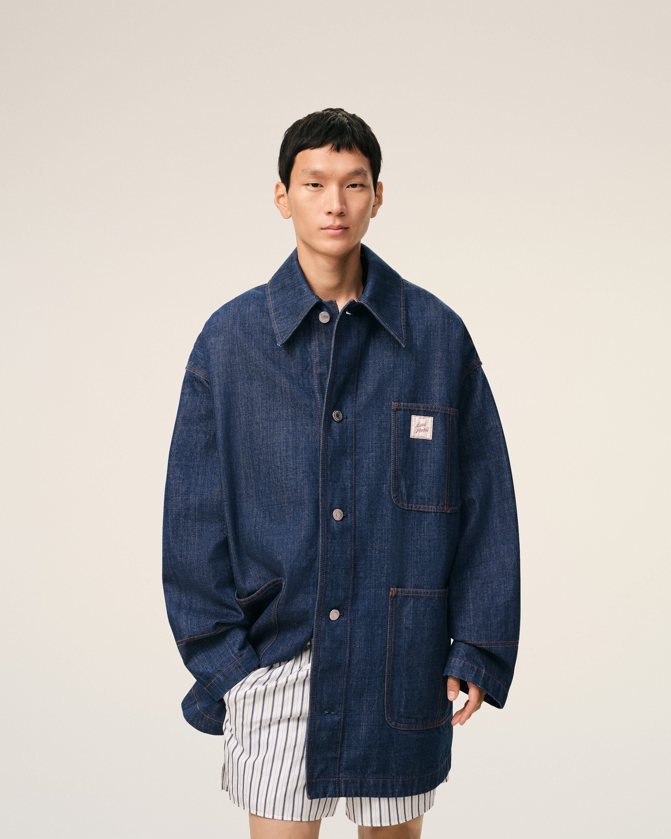 Blue Cotton Ami Paris Heritage Label Worker Jacket
