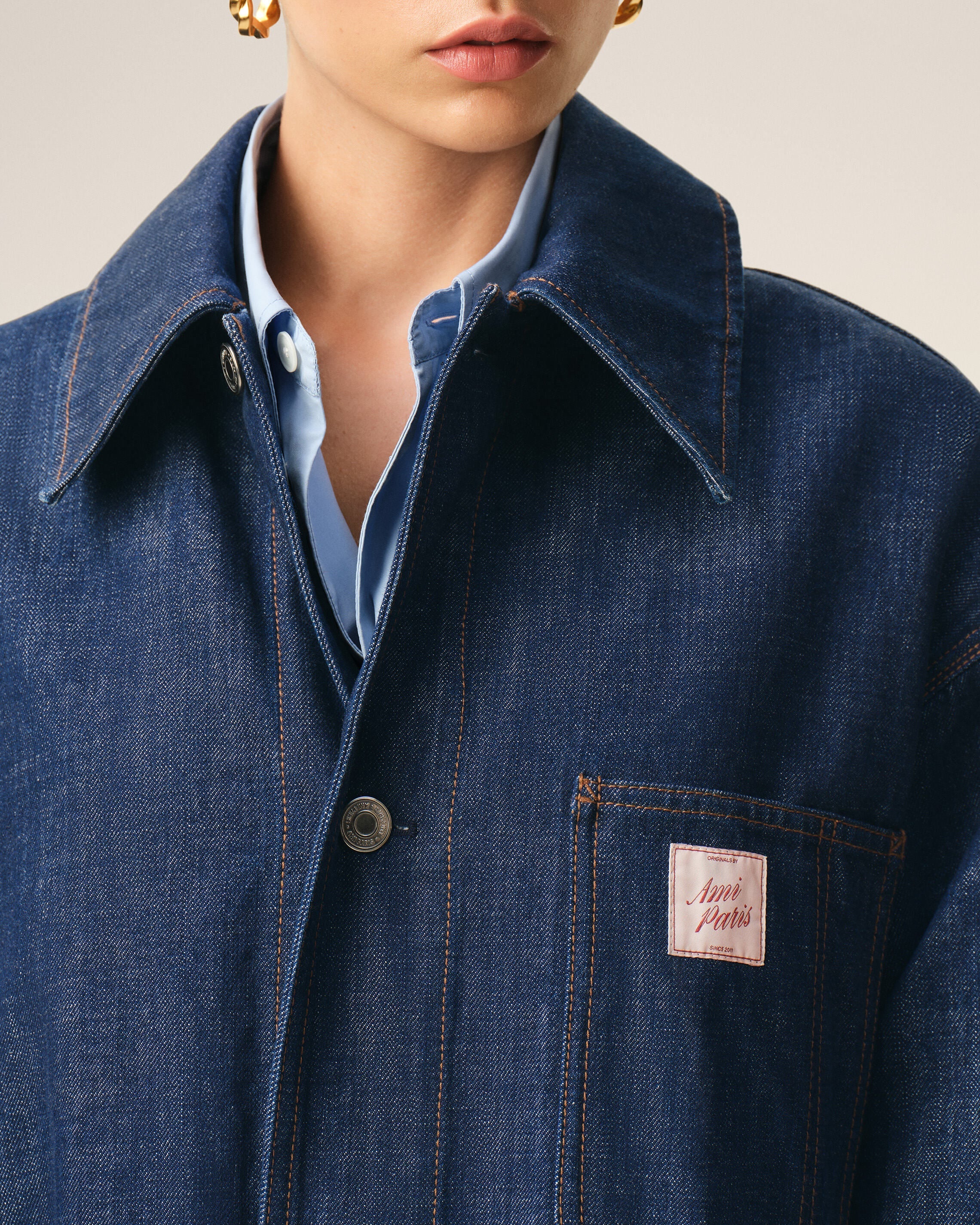 Blue Cotton Ami Paris Heritage Label Worker Jacket