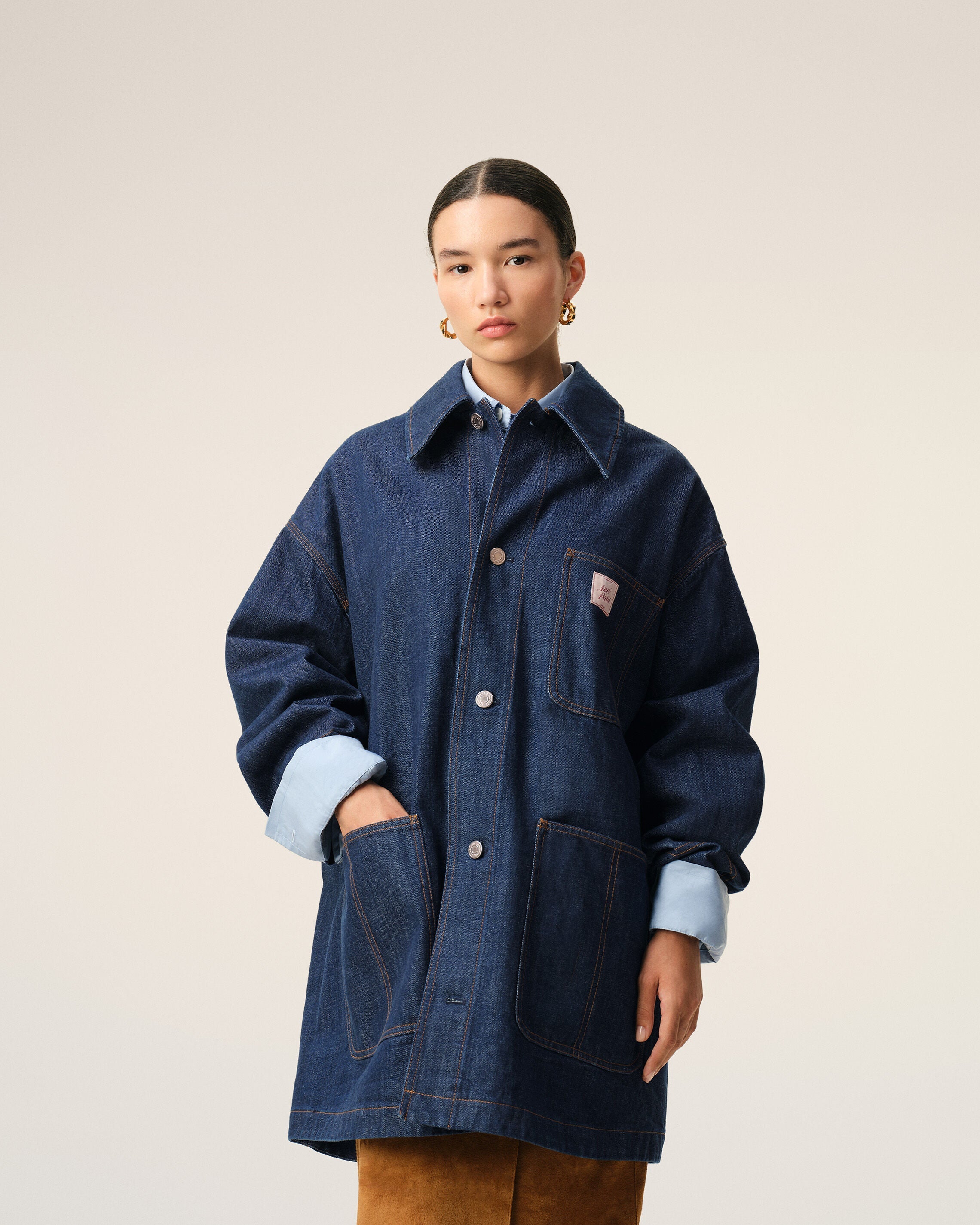 Blue Cotton Ami Paris Heritage Label Worker Jacket