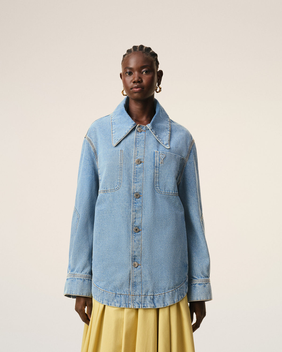 Blue Cotton Ami De Coeur Worker Worker Overshirt