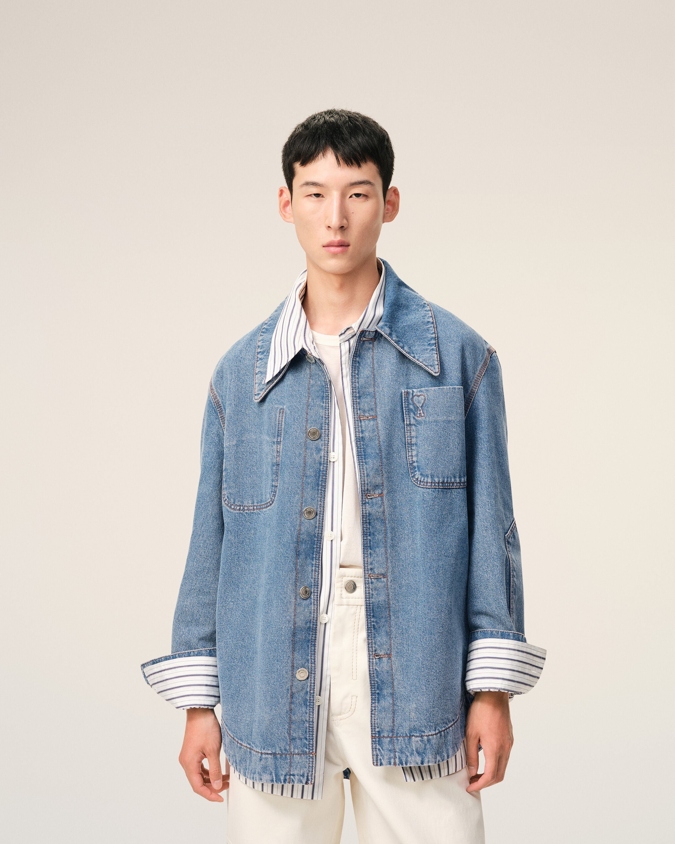 Blue Cotton Ami De Coeur Worker Worker Overshirt