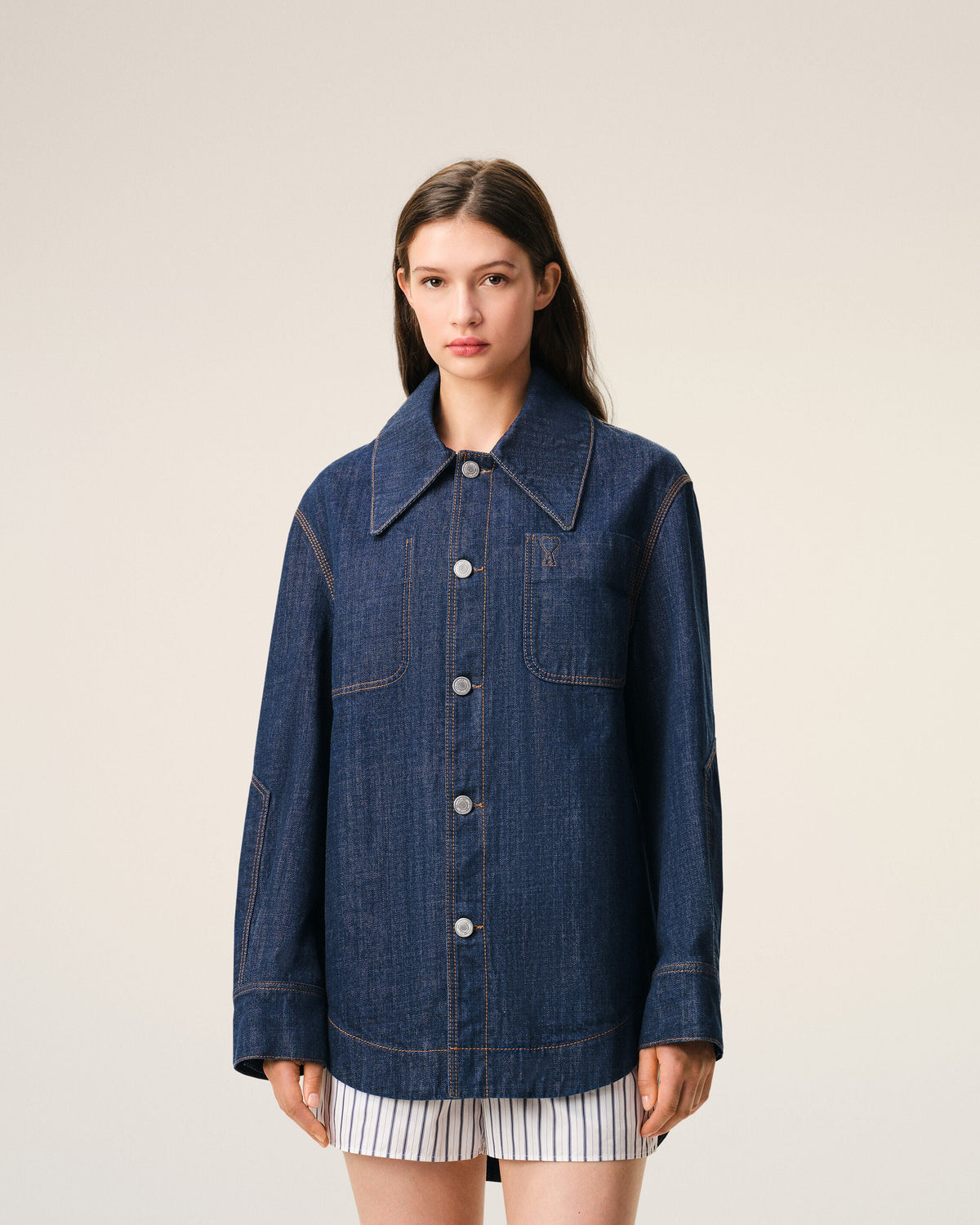 Blue Cotton Ami De Coeur Worker Worker Overshirt