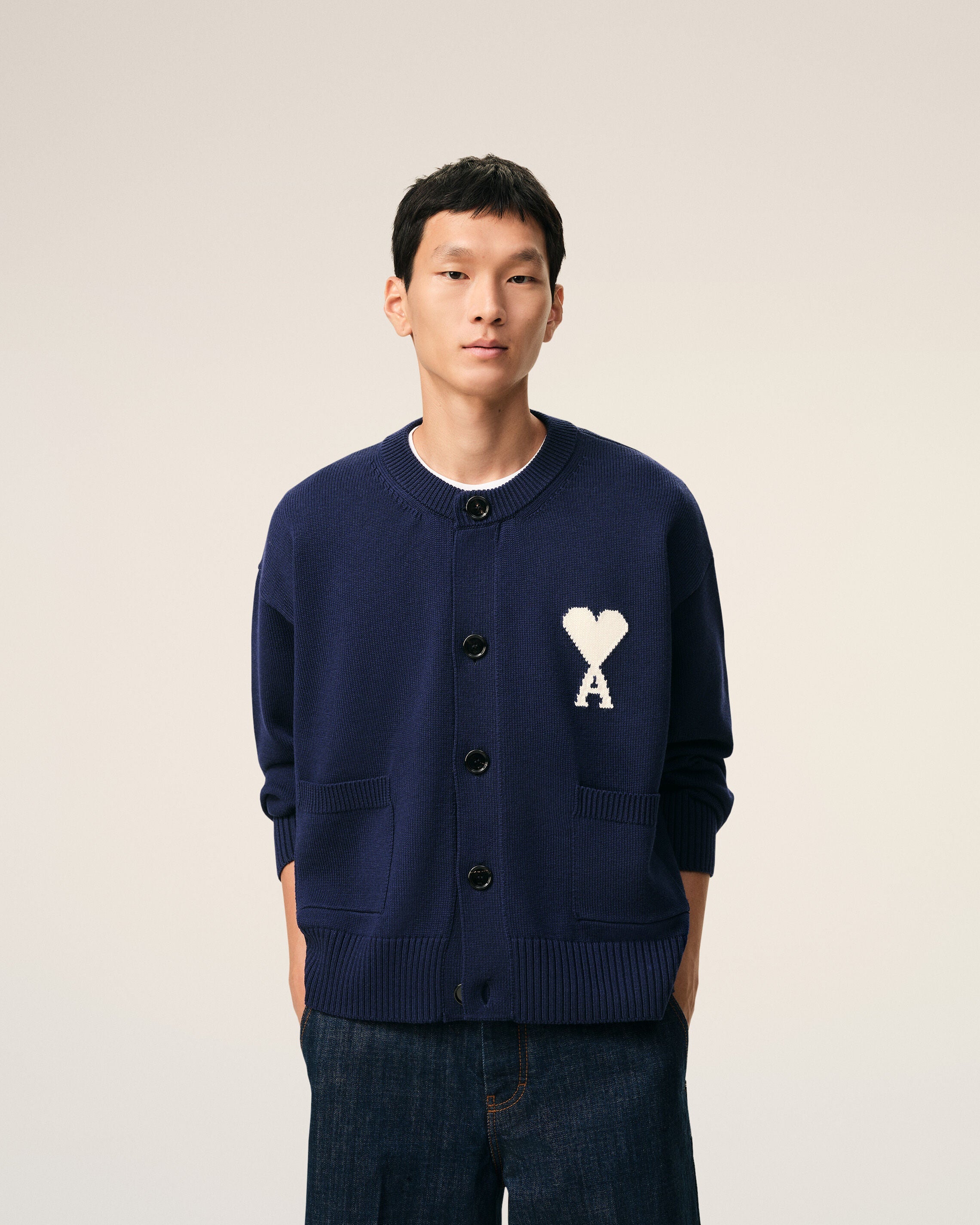 Blue Wool Crewneck Ami De Coeur Cardigan